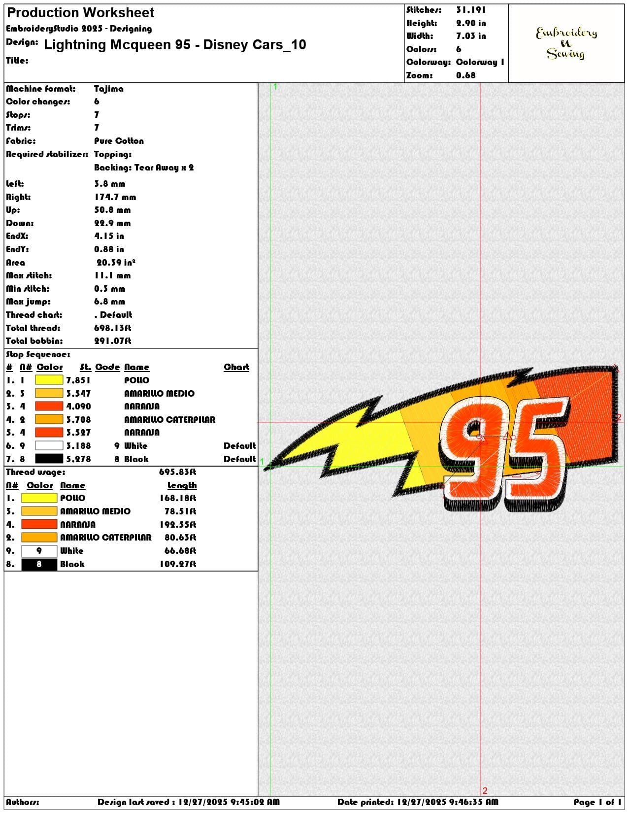 Lightning Mcqueen 95 Disney Cars  - Elegant embroidery design file - instant download — view 3