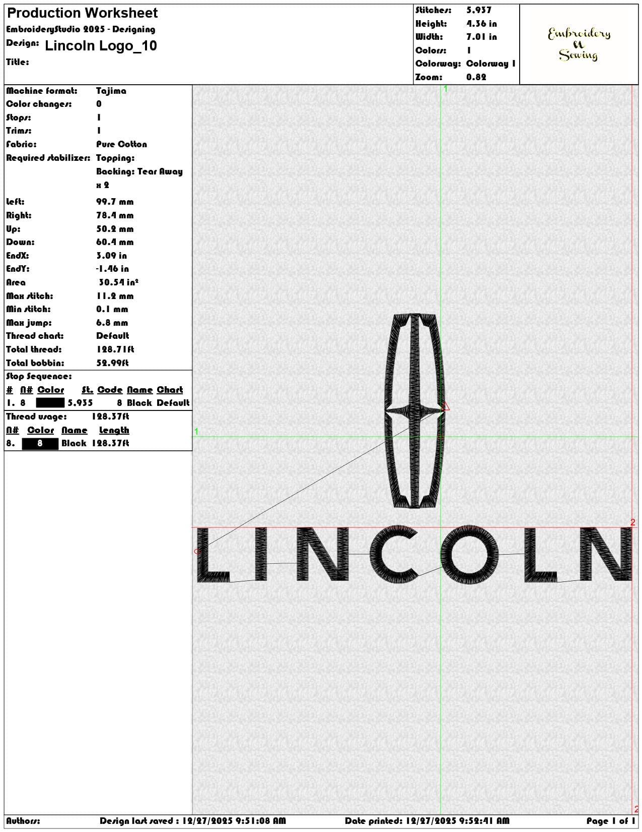 Lincoln Logo  - Elegant embroidery design file - instant download — view 3