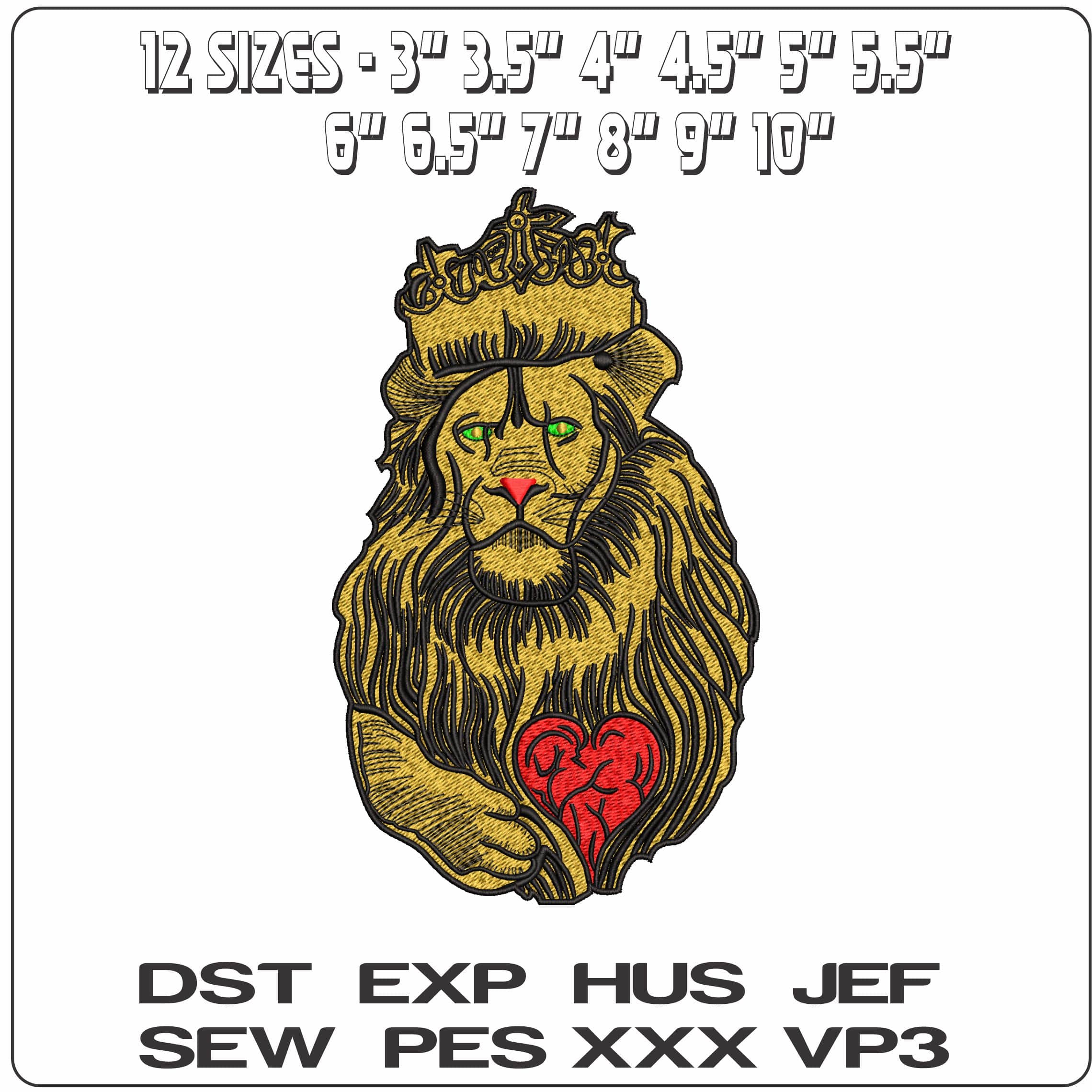 Lion gets Heart Wizard of Oz  - Elegant embroidery design file - instant download — view 2