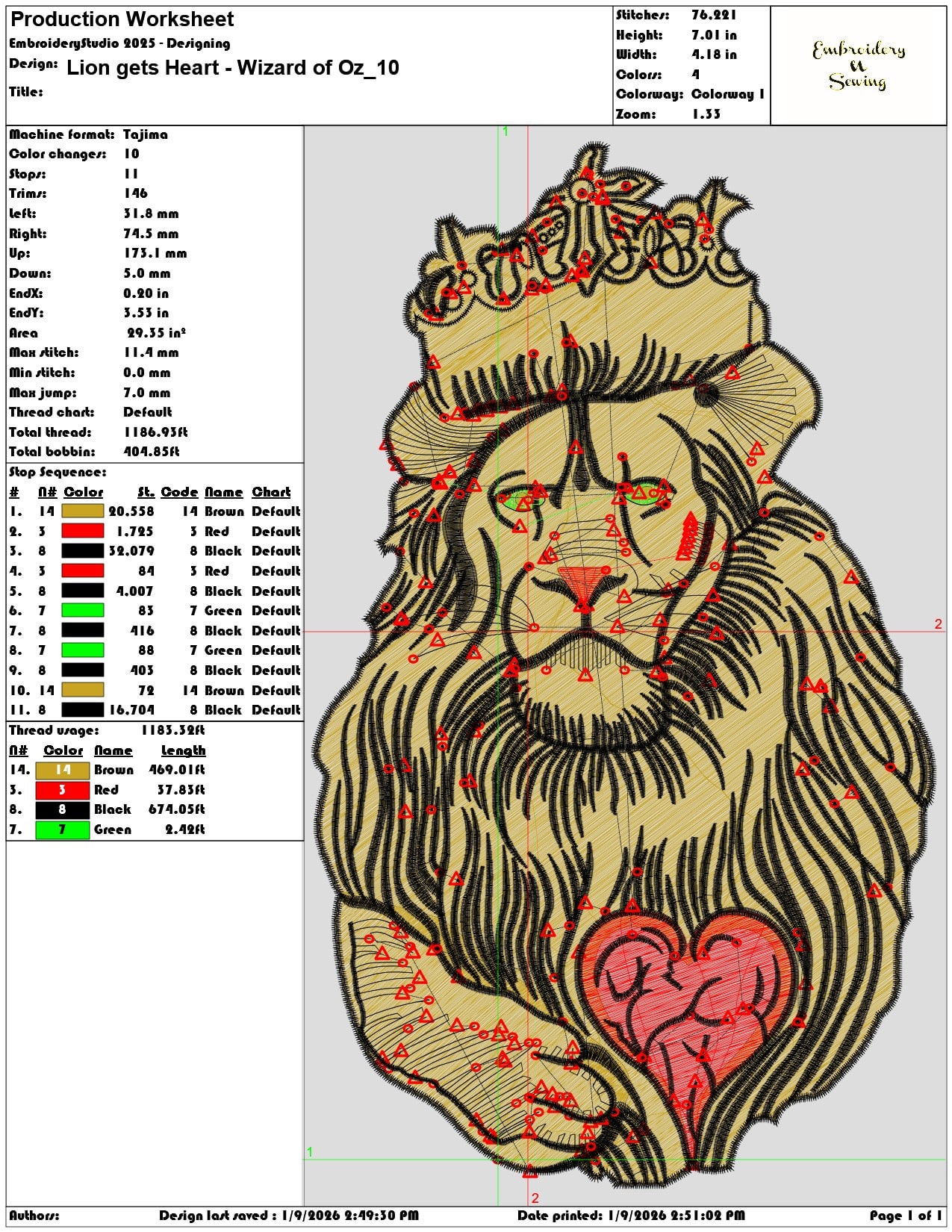 Lion gets Heart Wizard of Oz  - Elegant embroidery design file - instant download — view 3