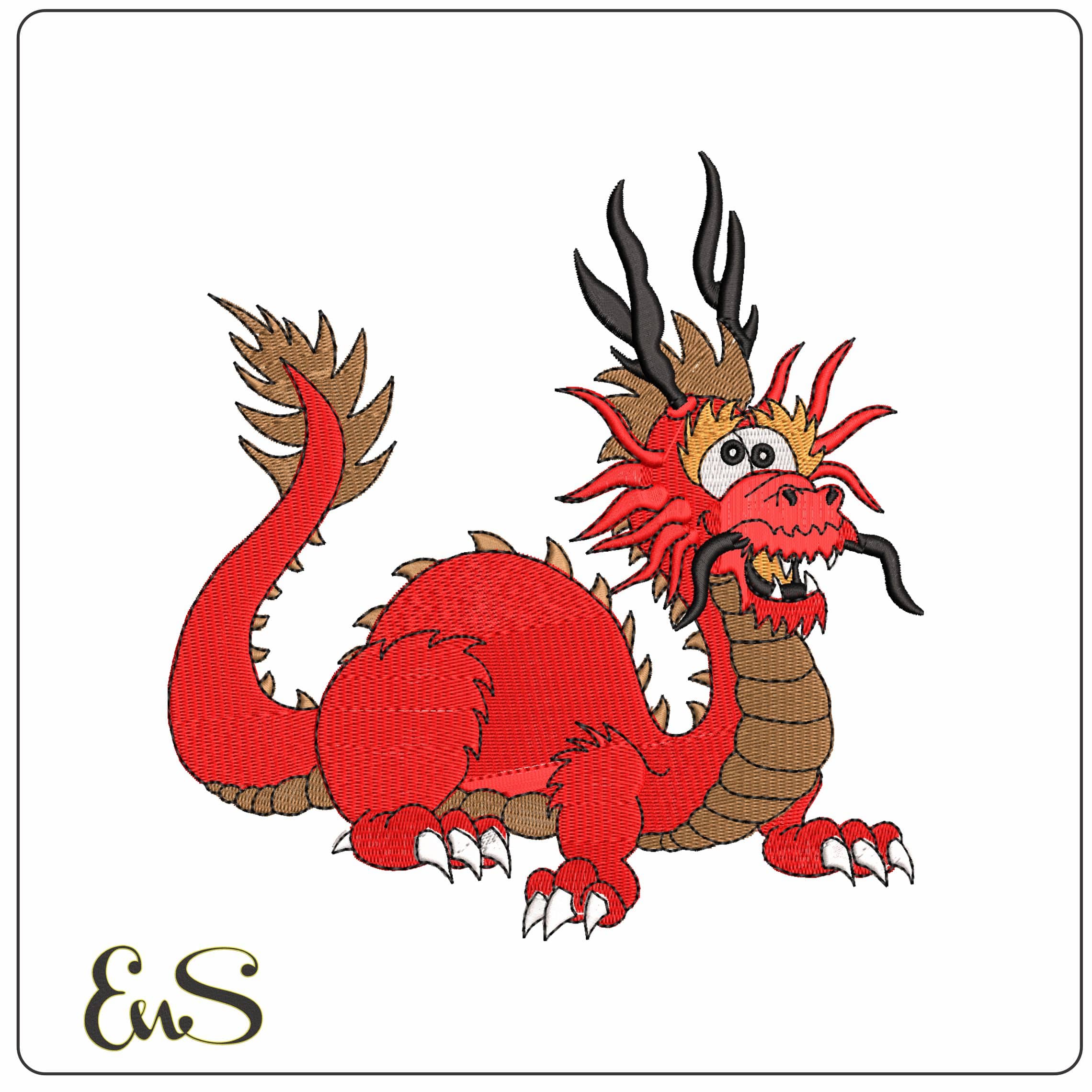 Liu Chien Dragon  - Elegant embroidery design file - instant download