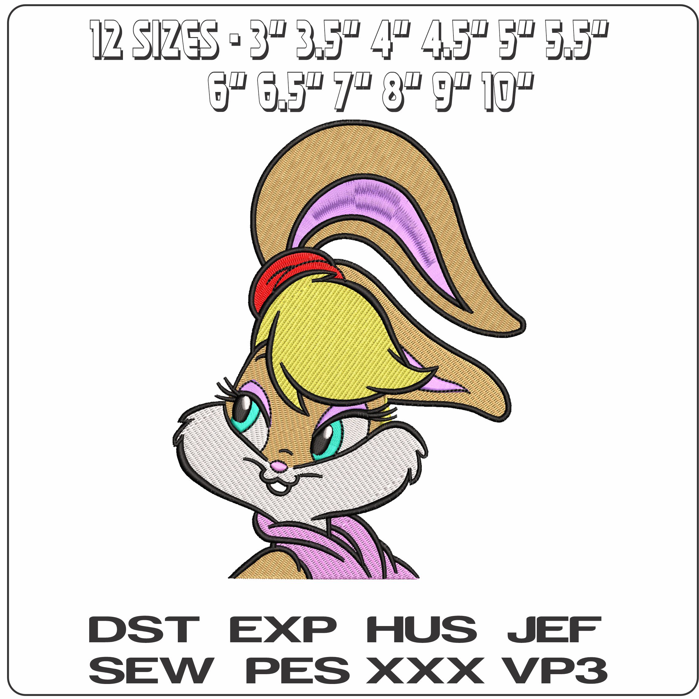 Lola Bunny Head Looney Tunes  - Elegant embroidery design file - instant download — view 2