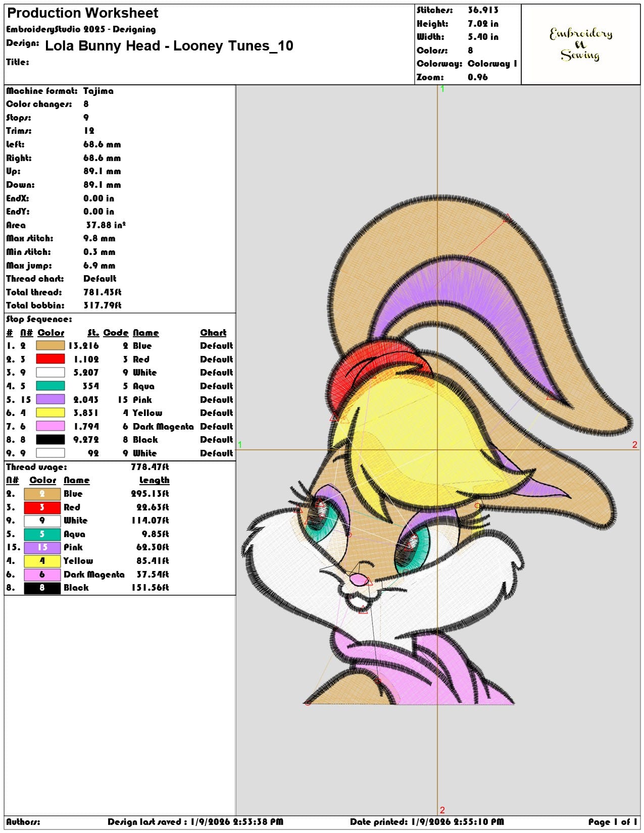 Lola Bunny Head Looney Tunes  - Elegant embroidery design file - instant download — view 3