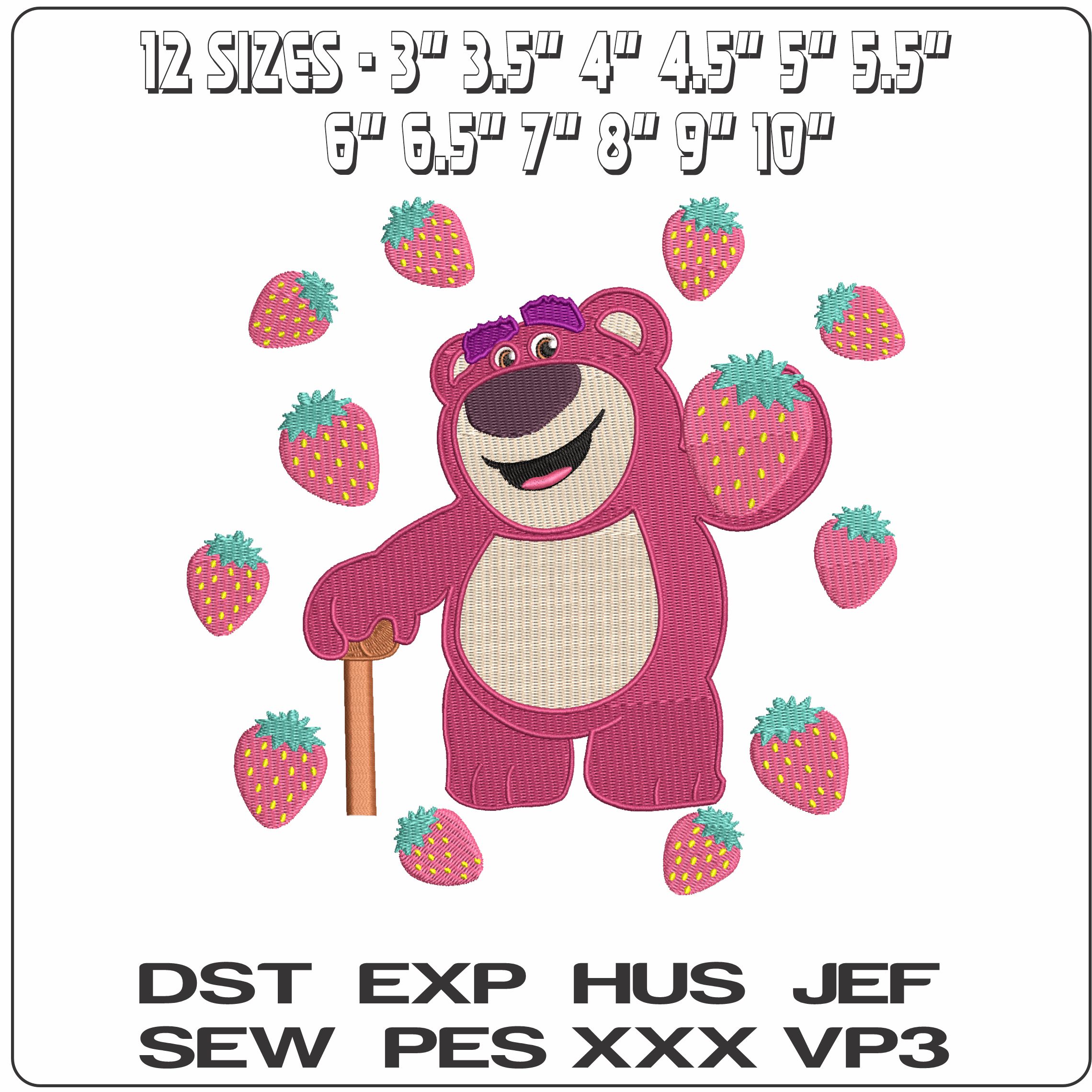 Lotso Teddy with Strawberries Toy Story 3 Cartoon  - Elegant embroidery design file - instant download — view 2