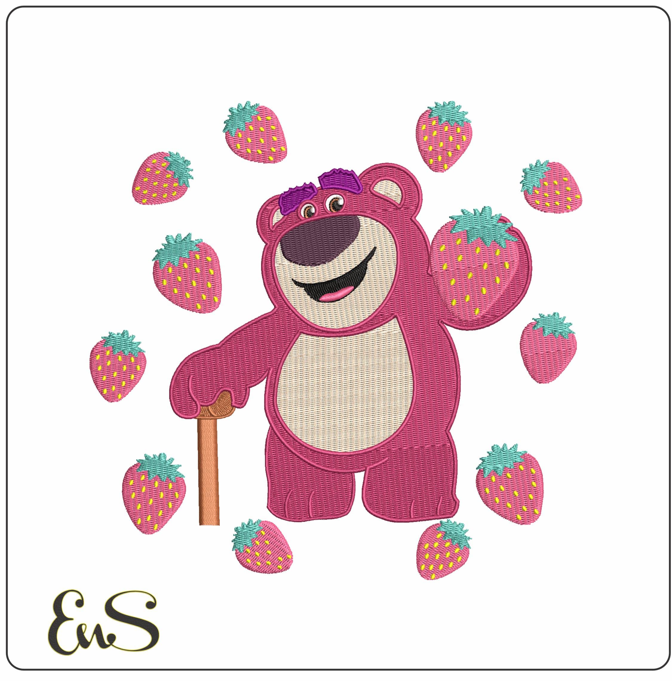 Lotso Teddy with Strawberries Toy Story 3 Cartoon  - Elegant embroidery design file - instant download