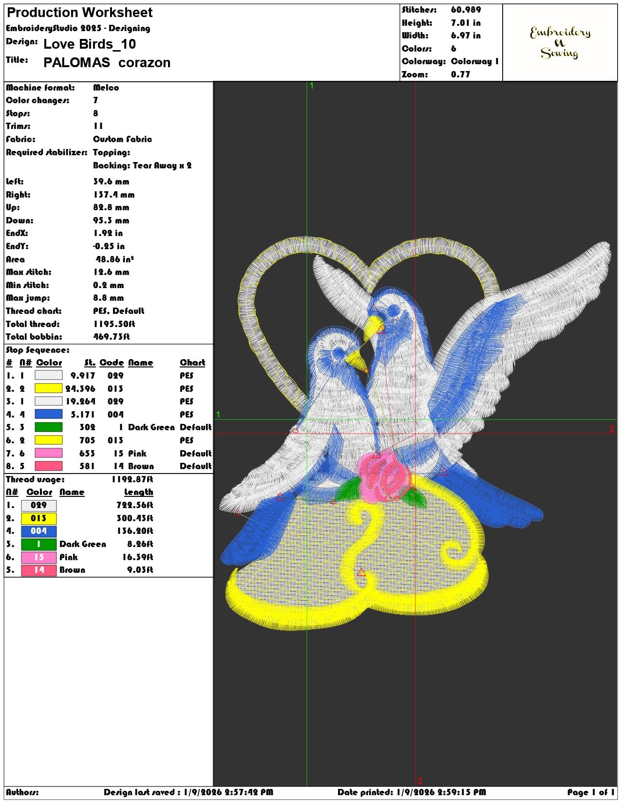Love Birds  - Elegant embroidery design file - instant download — view 3