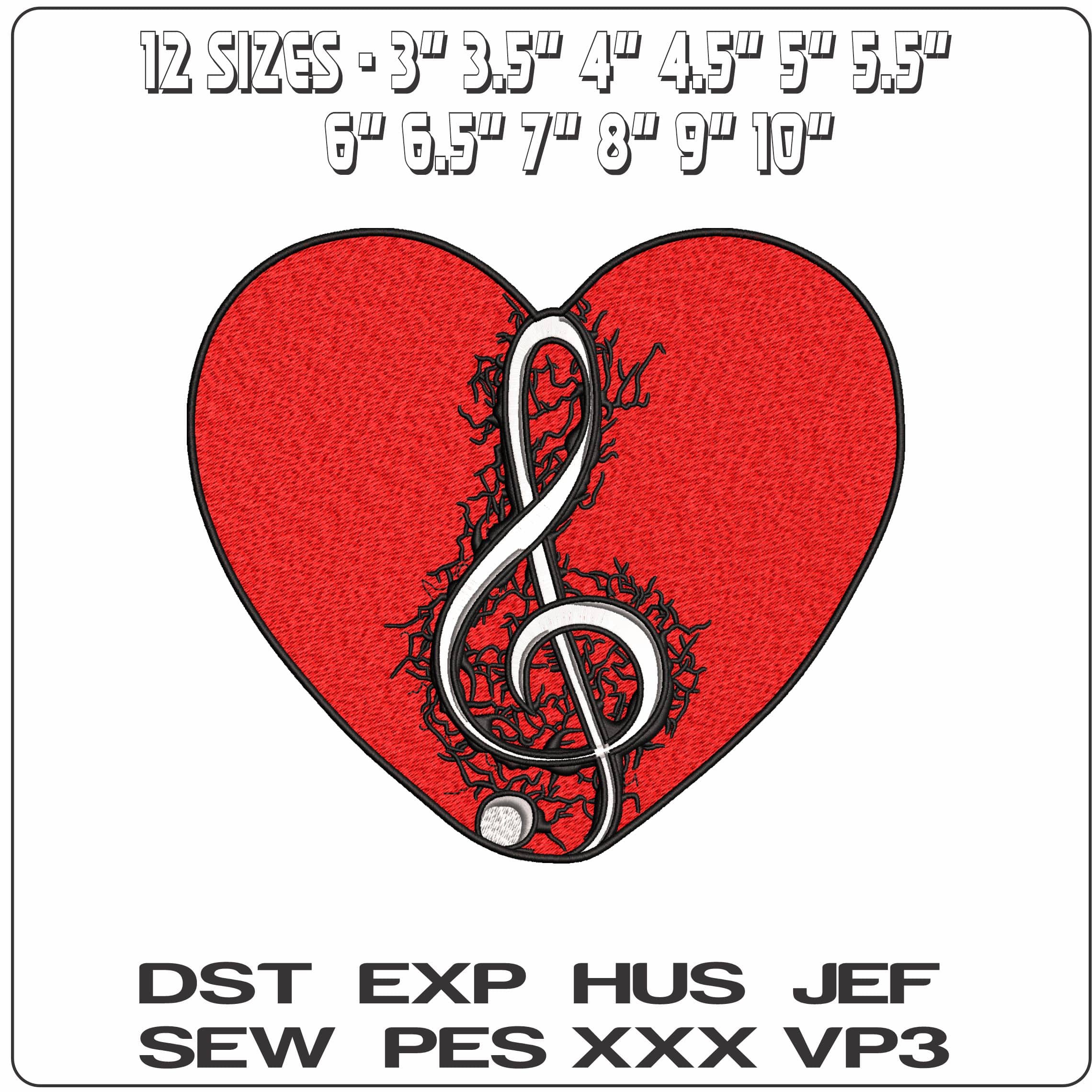 Love Music Heart Clef  - Elegant embroidery design file - instant download — view 2