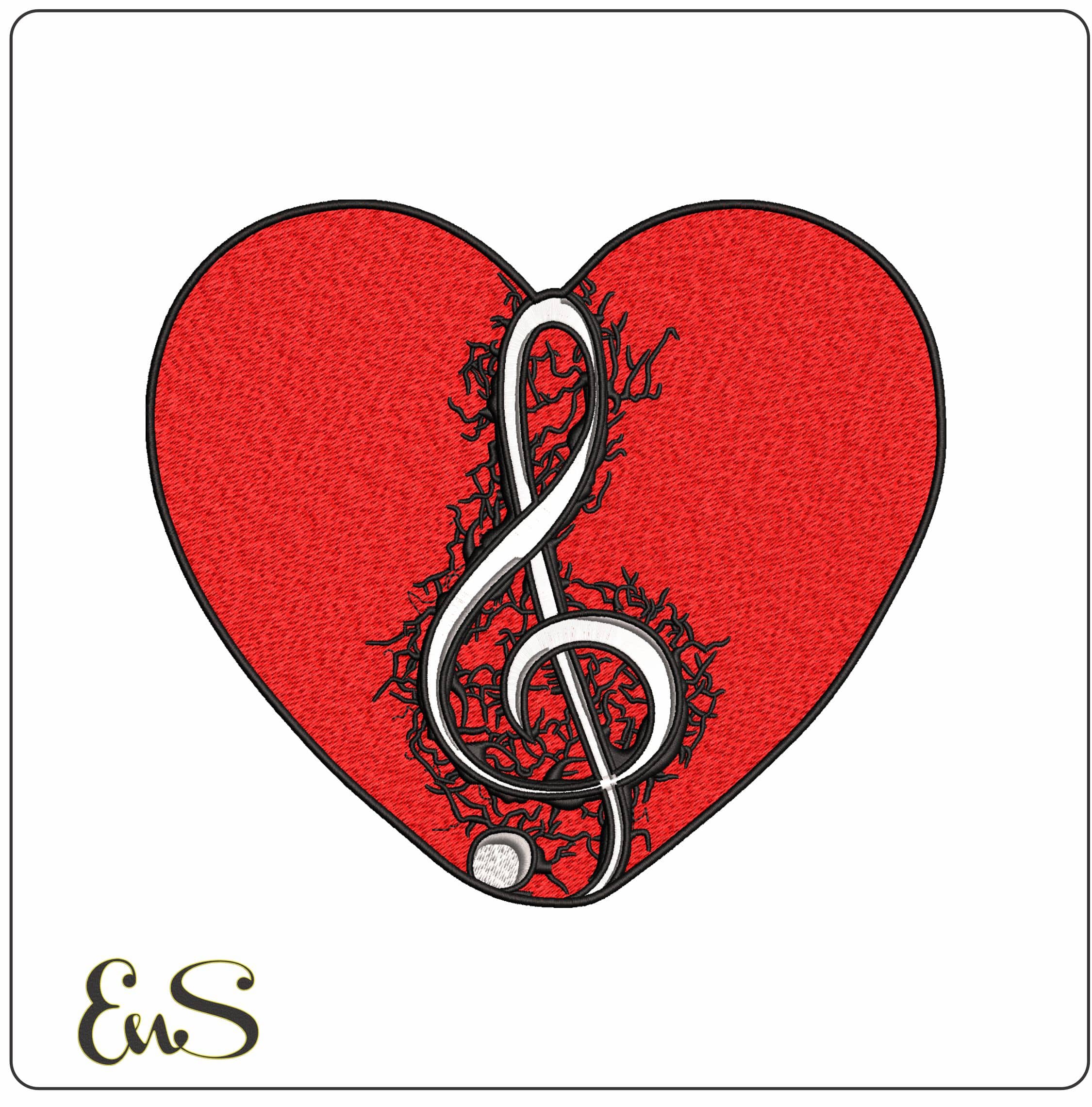 Love Music Heart Clef  - Elegant embroidery design file - instant download