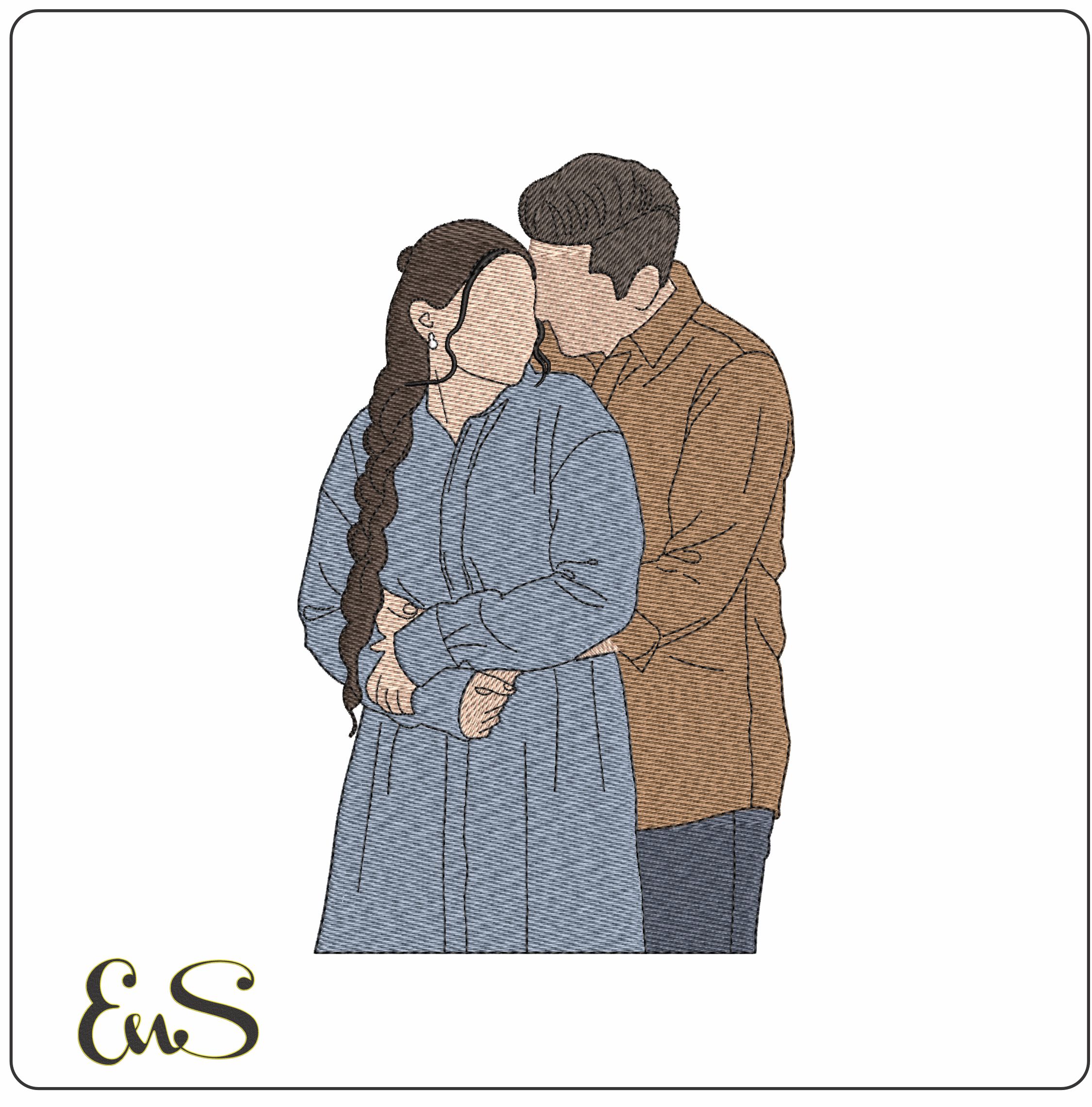 Loving Couple  - Elegant embroidery design file - instant download