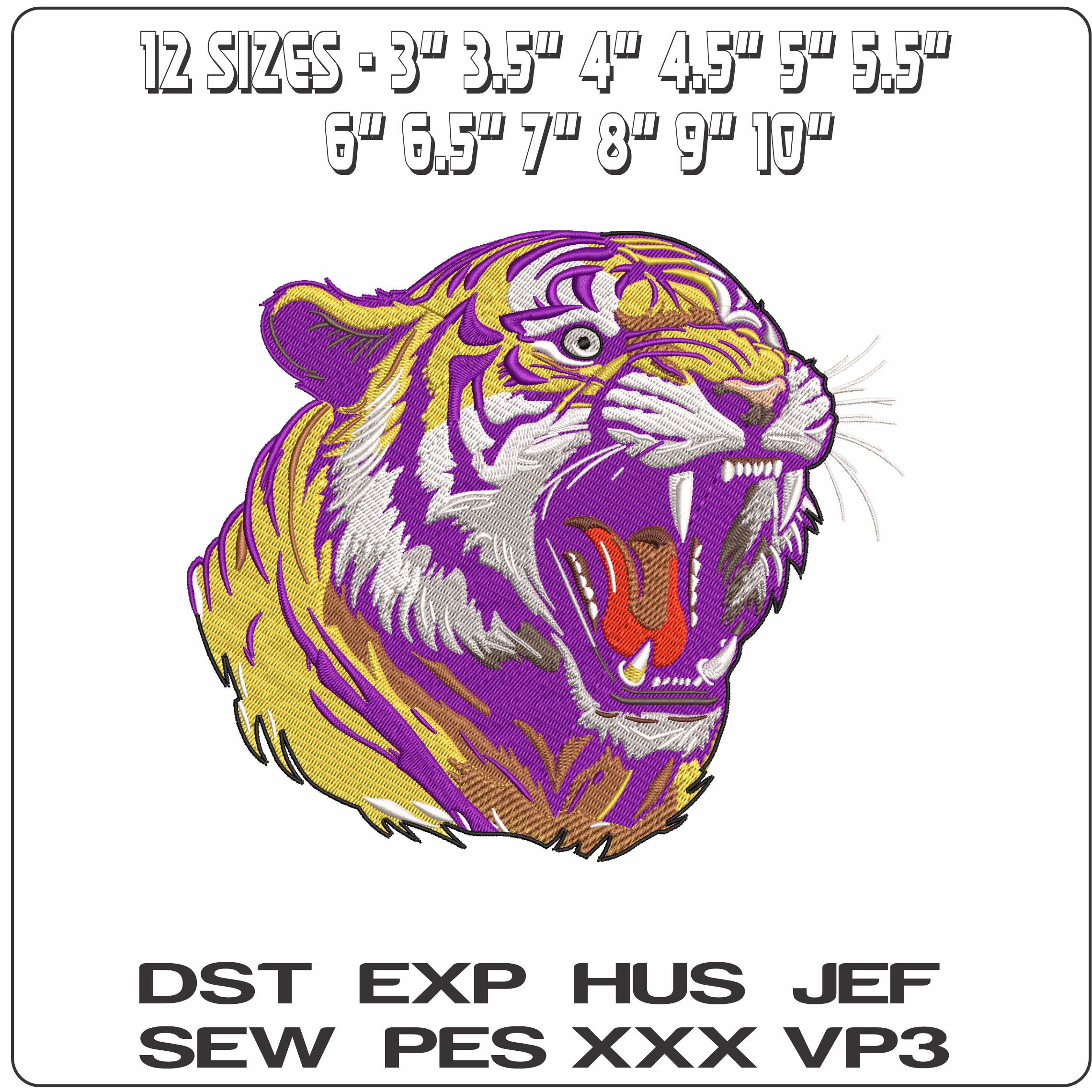 LSU Tiger Head Roaring  - Elegant embroidery design file - instant download — view 2