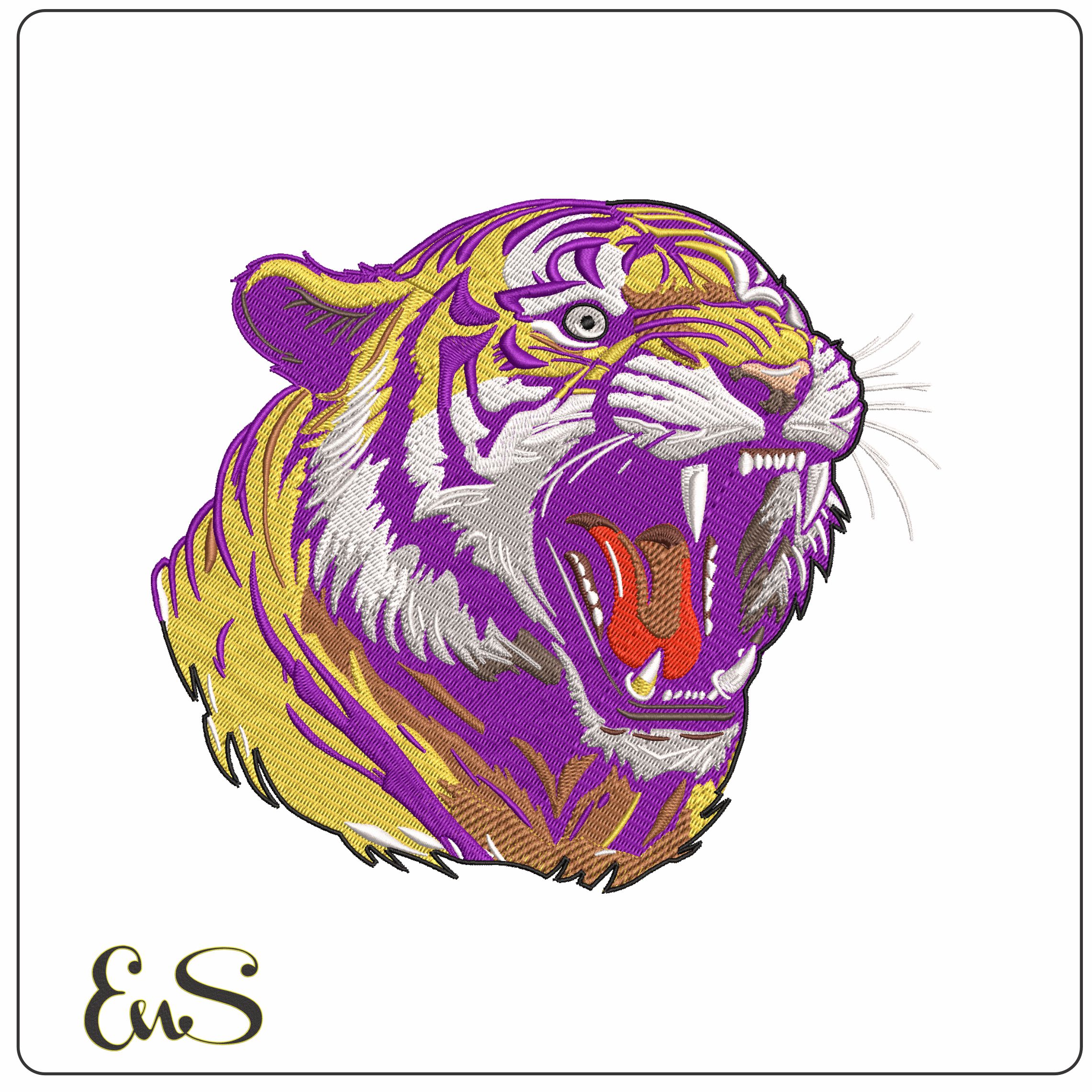 LSU Tiger Head Roaring  - Elegant embroidery design file - instant download