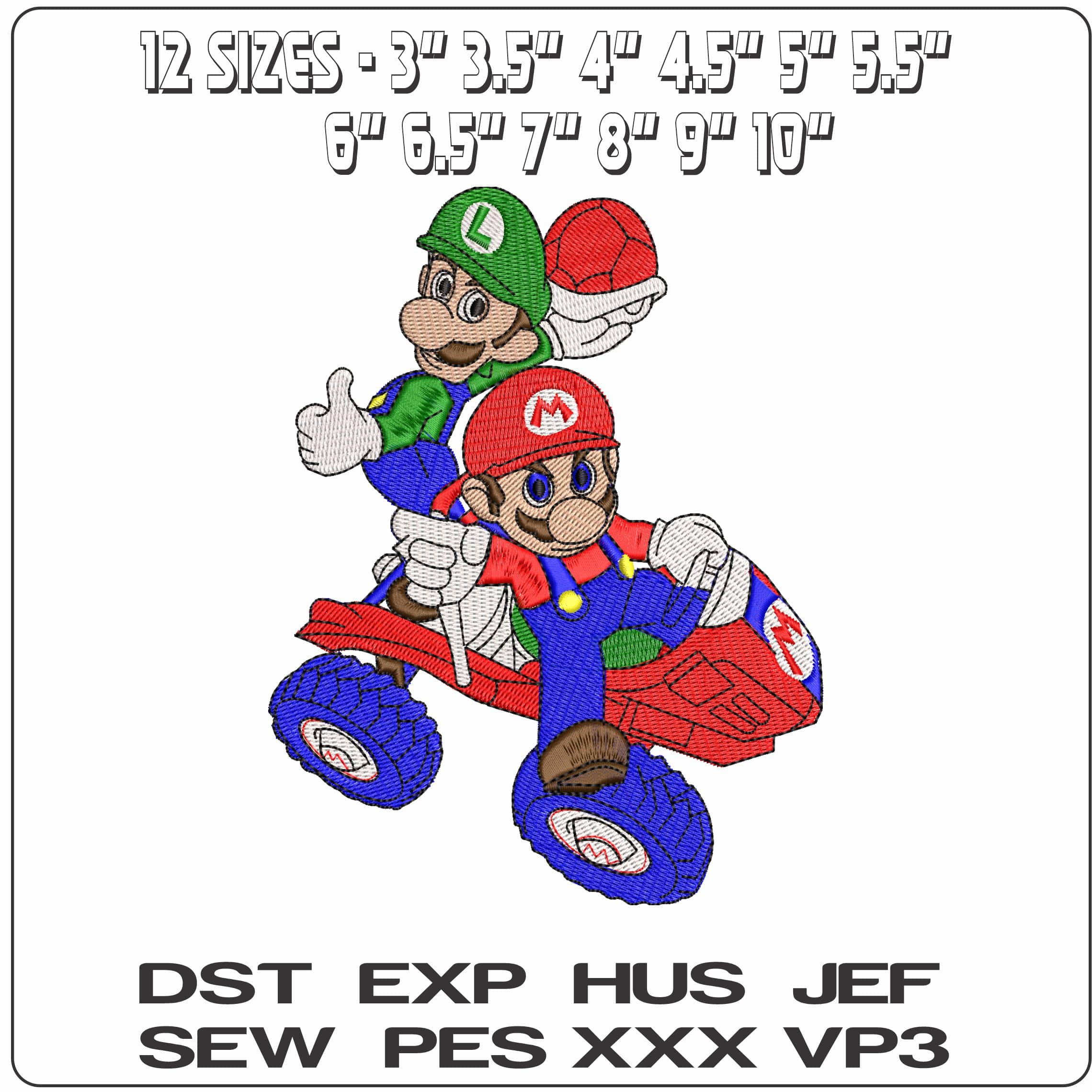 Luigi and Mario on Lawnmower Super Mario  - Elegant embroidery design file - instant download — view 2