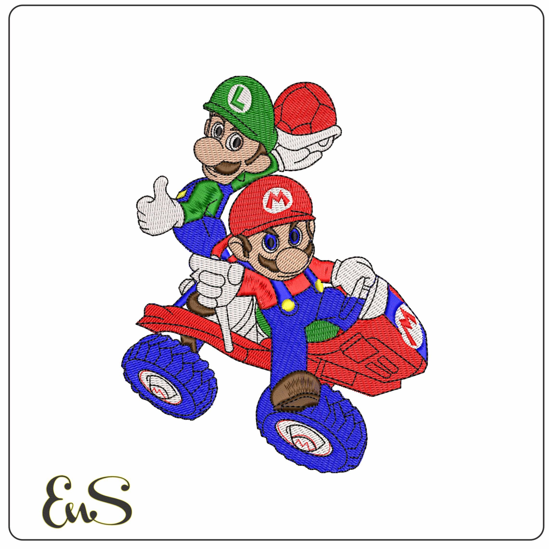 Luigi and Mario on Lawnmower Super Mario  - Elegant embroidery design file - instant download