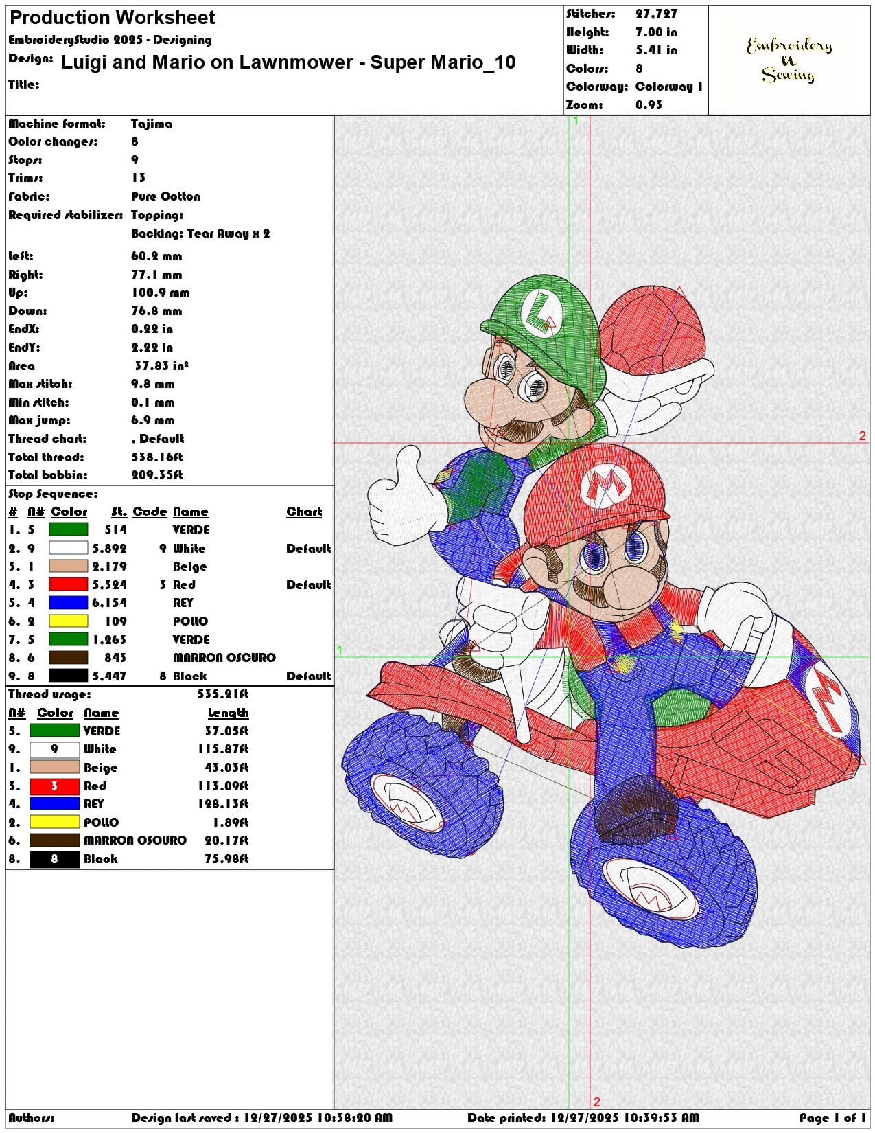 Luigi and Mario on Lawnmower Super Mario  - Elegant embroidery design file - instant download — view 3