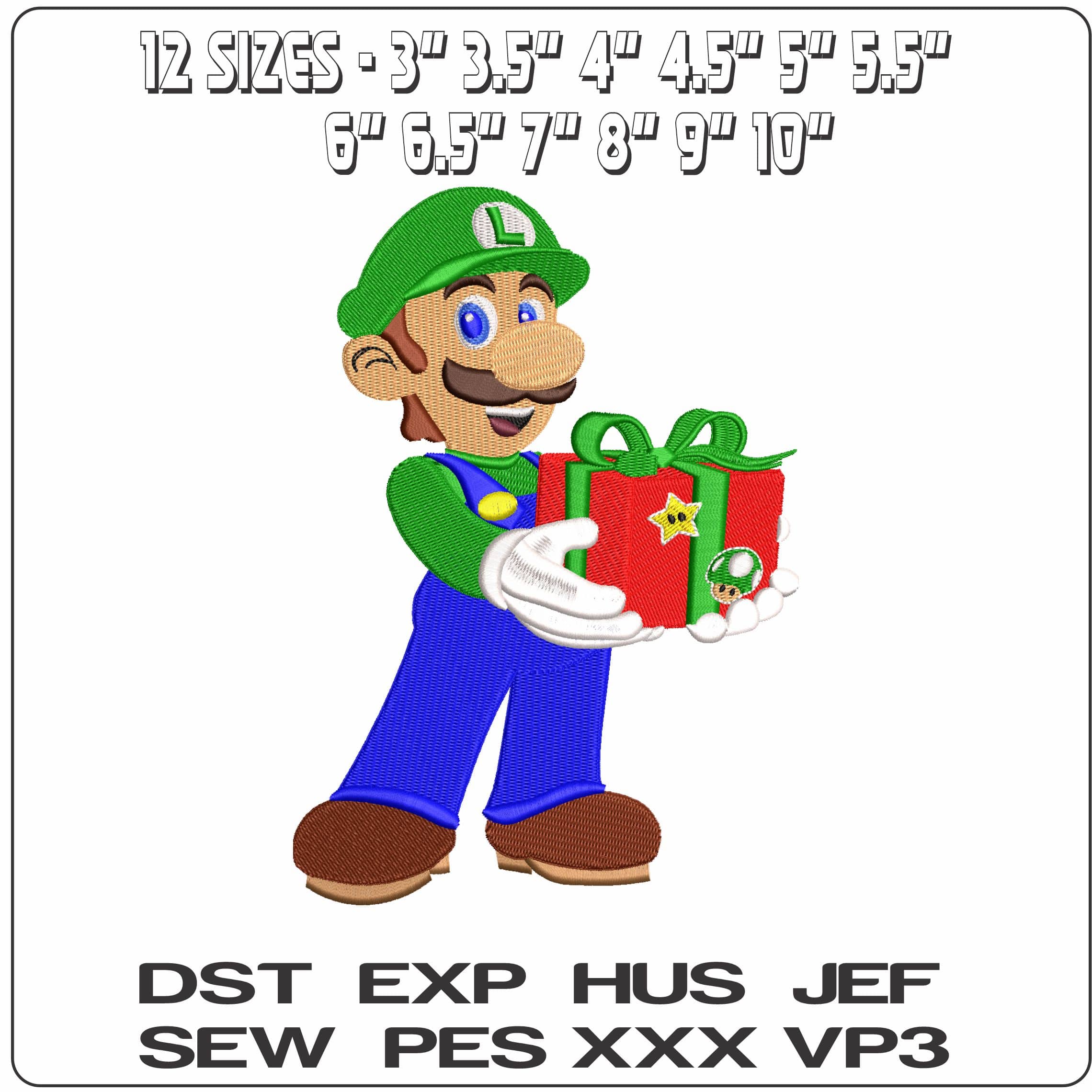 Luigi Bros Present Super Mario  - Elegant embroidery design file - instant download — view 2