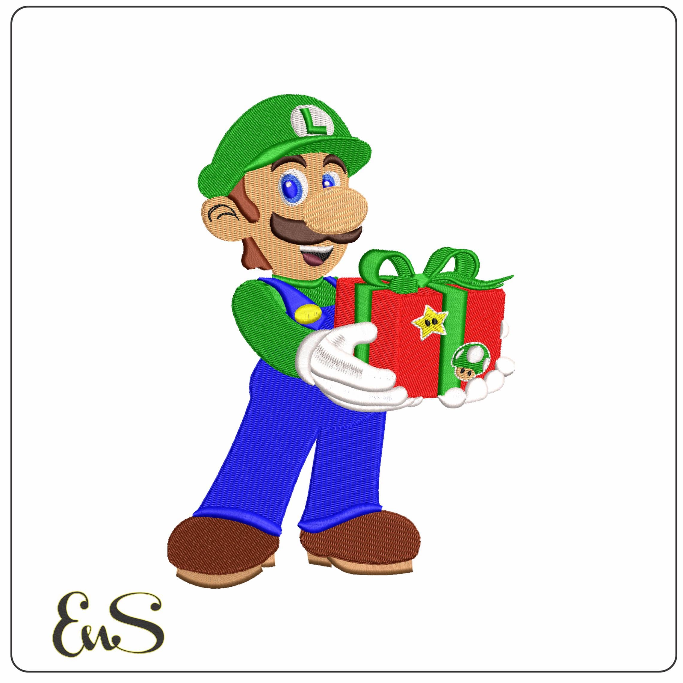 Luigi Bros Present Super Mario  - Elegant embroidery design file - instant download