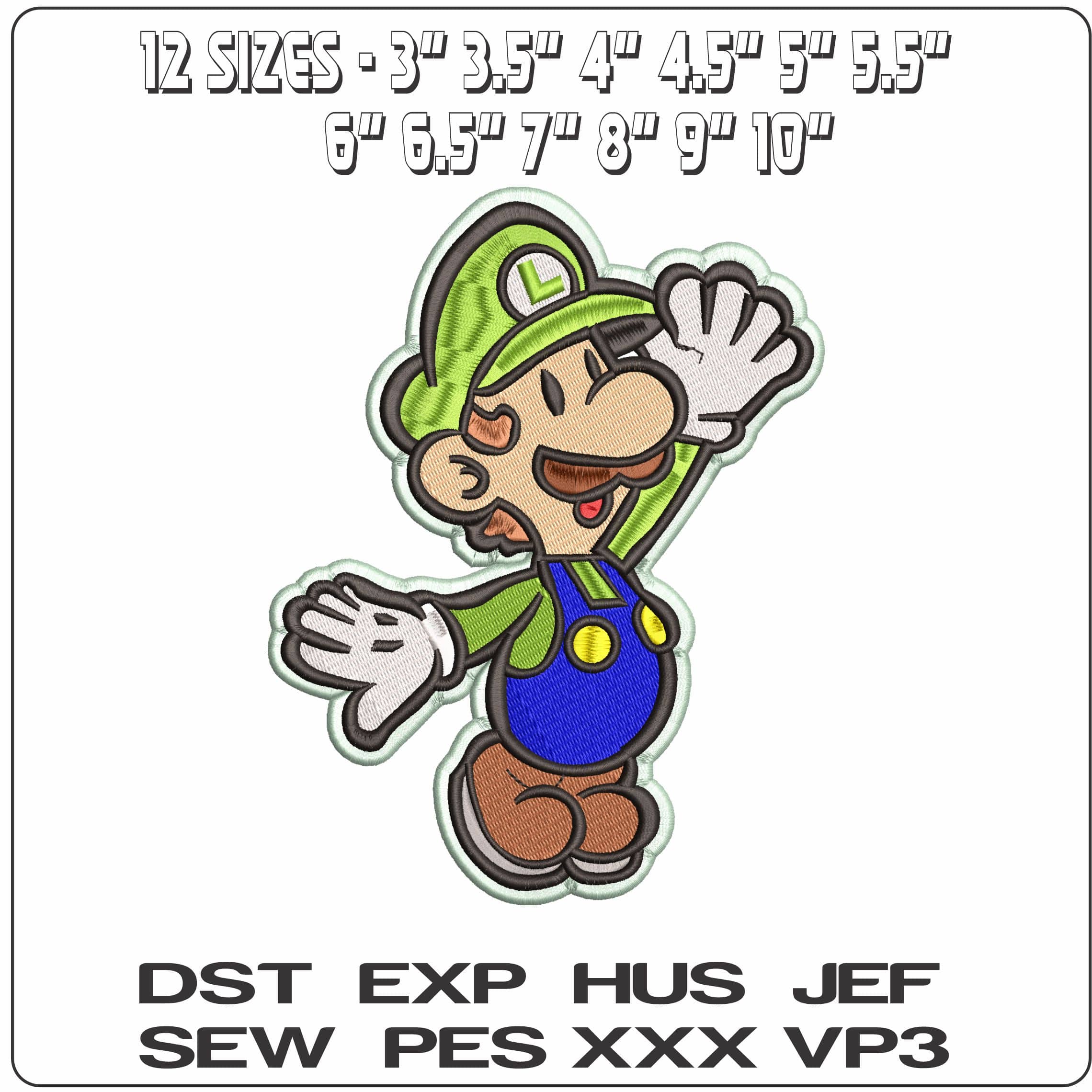Luigi Leaping Super Mario Bros  - Elegant embroidery design file - instant download — view 2