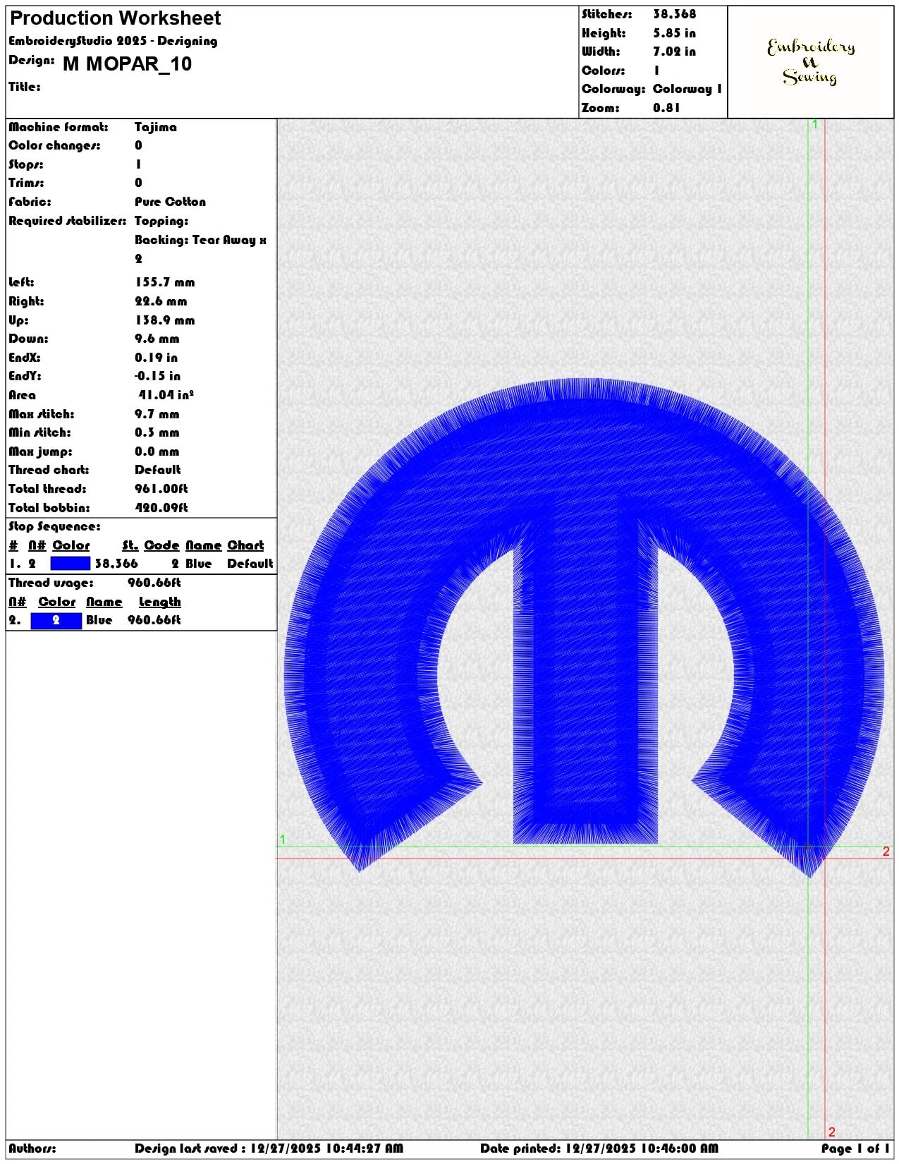 M MOPAR  - Elegant embroidery design file - instant download — view 3
