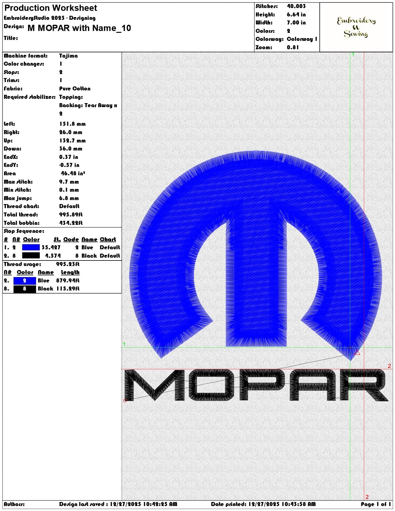 M MOPAR with Name  - Elegant embroidery design file - instant download — view 3