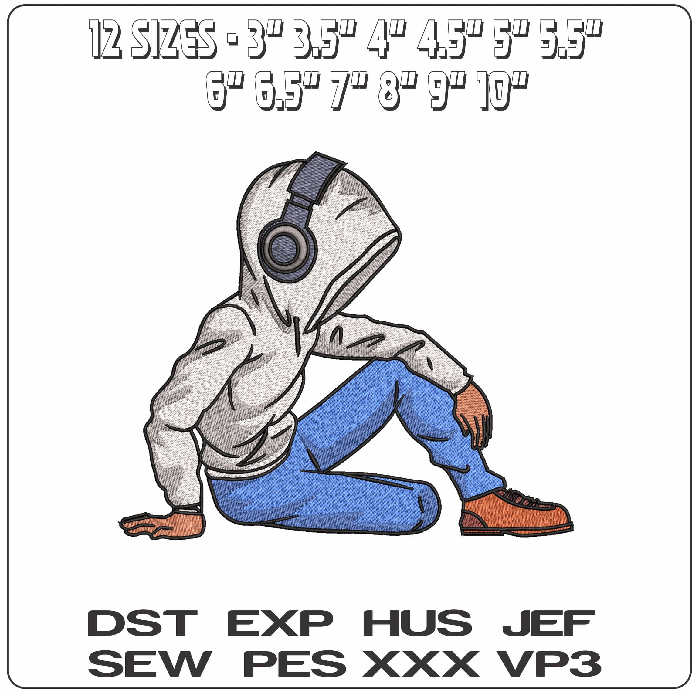 Man Sitting Listening to Music  - Elegant embroidery design file - instant download — view 2