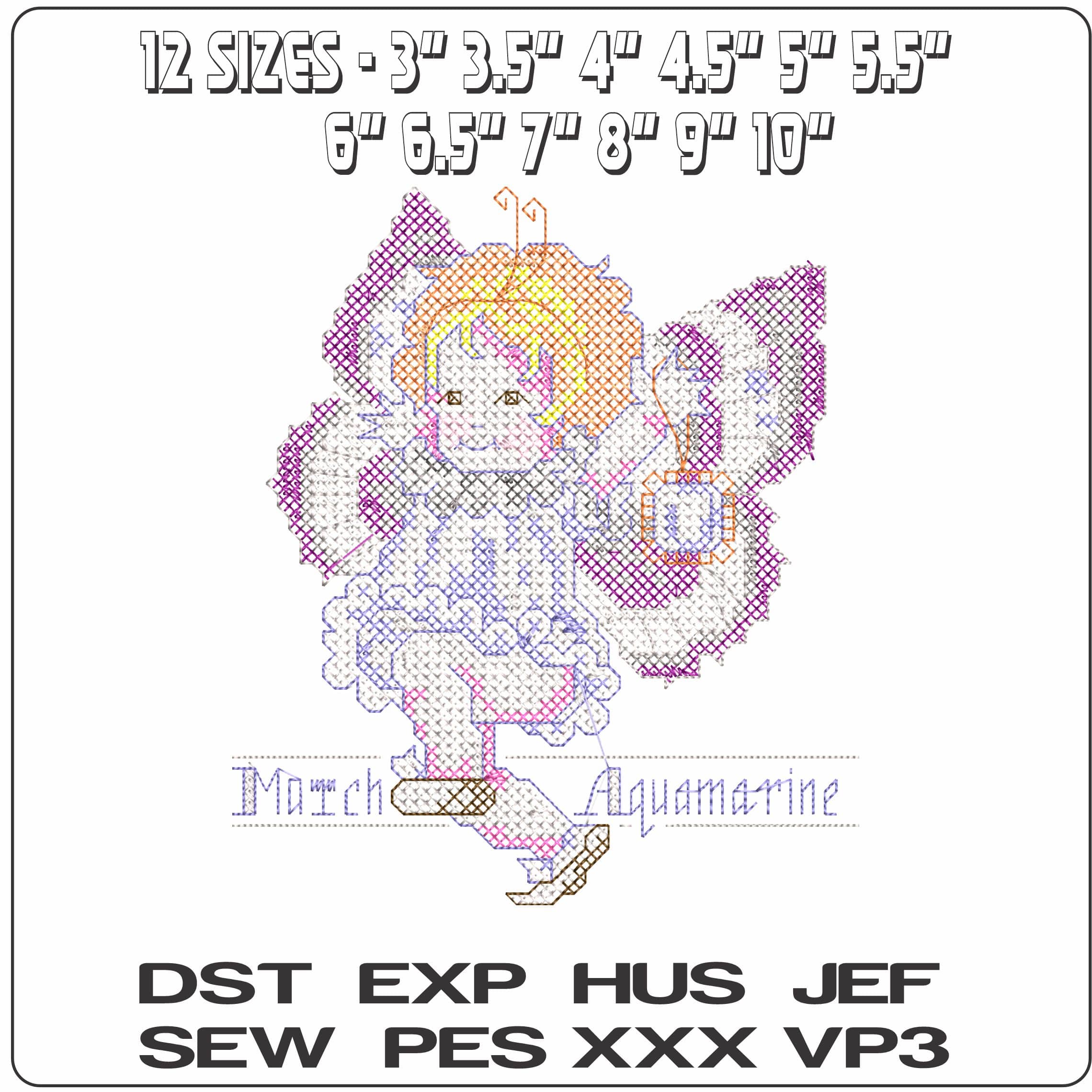 Mar Aquamarine16 3  - Elegant embroidery design file - instant download — view 2