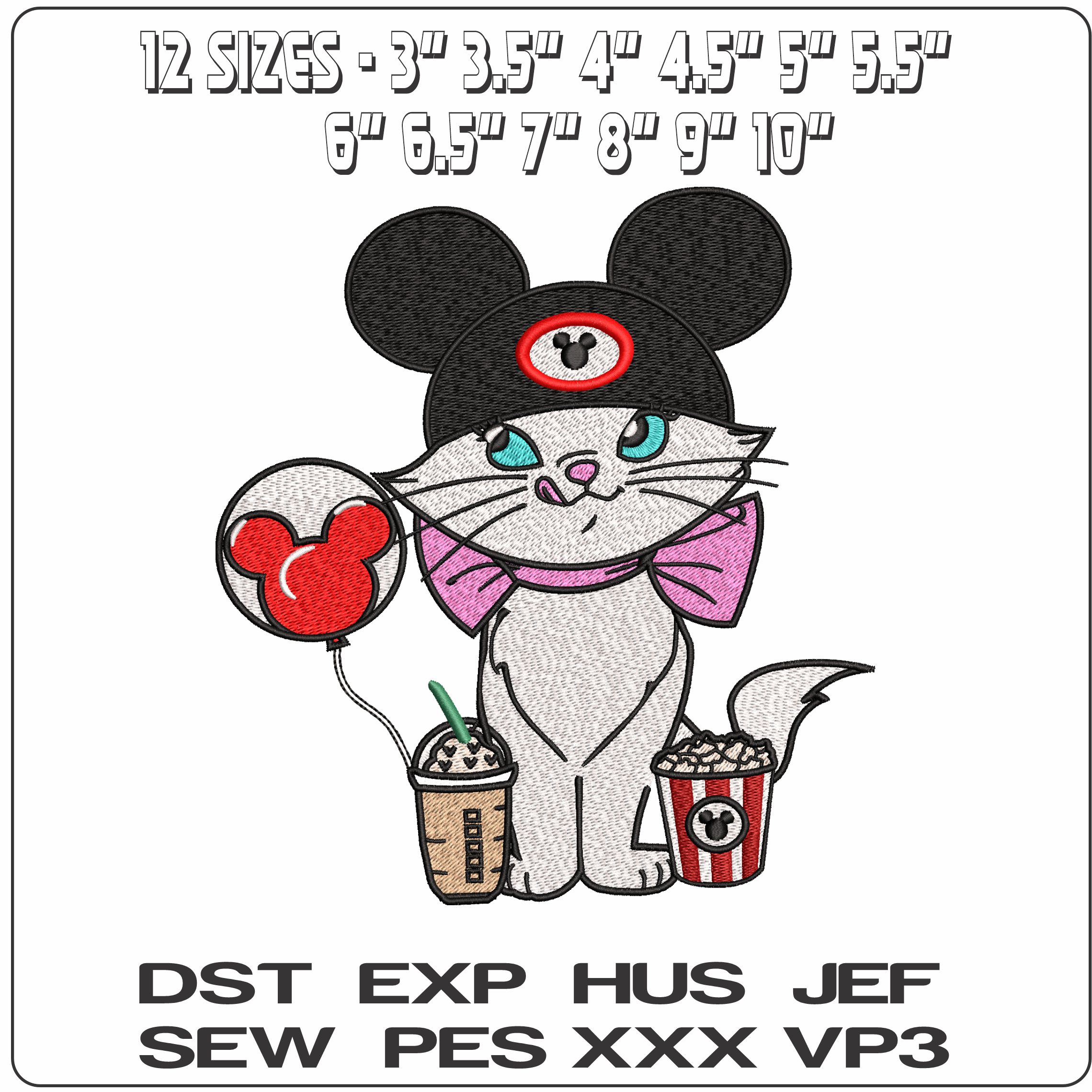 Marie Cat in Disney outfit Aristocats Disney  - Elegant embroidery design file - instant download — view 2