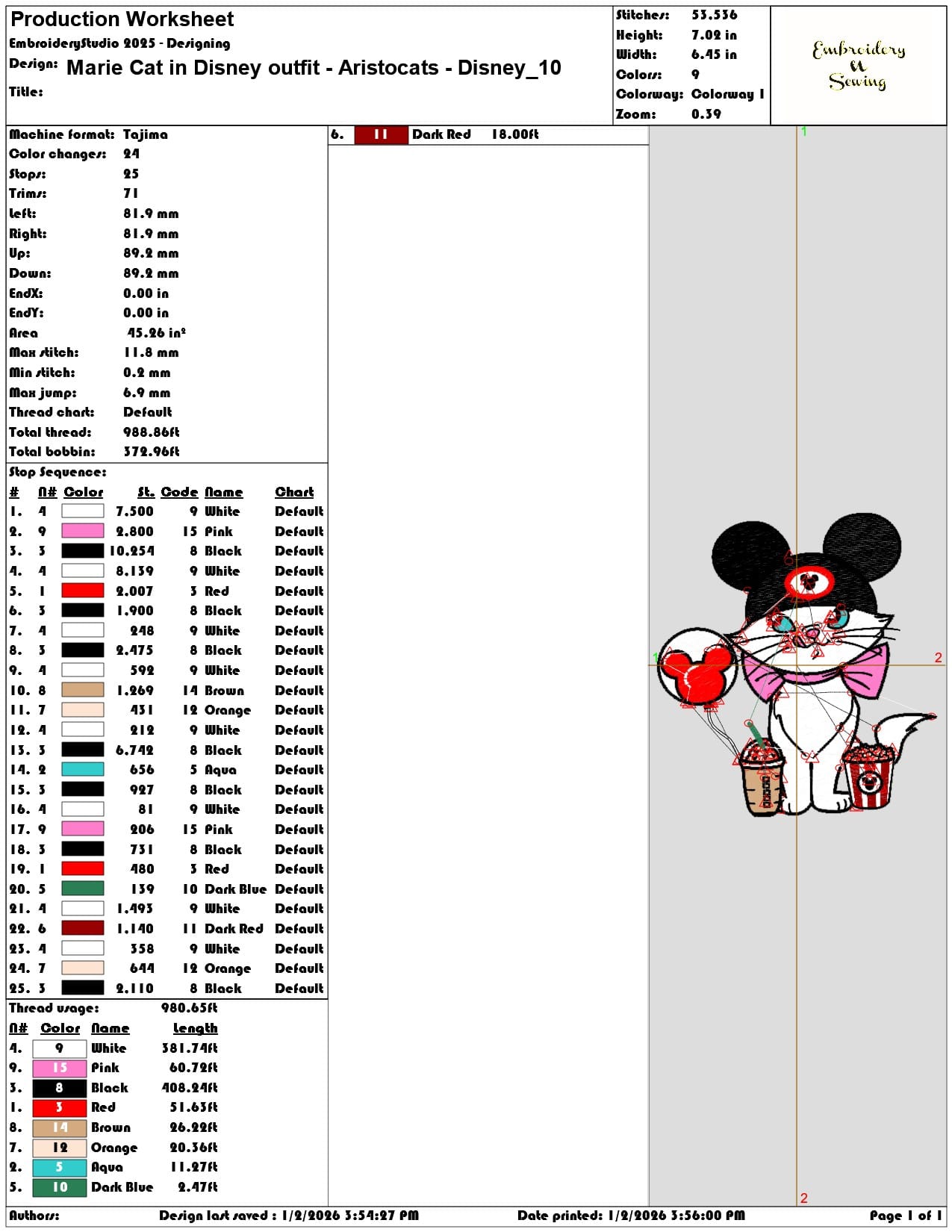 Marie Cat in Disney outfit Aristocats Disney  - Elegant embroidery design file - instant download — view 3