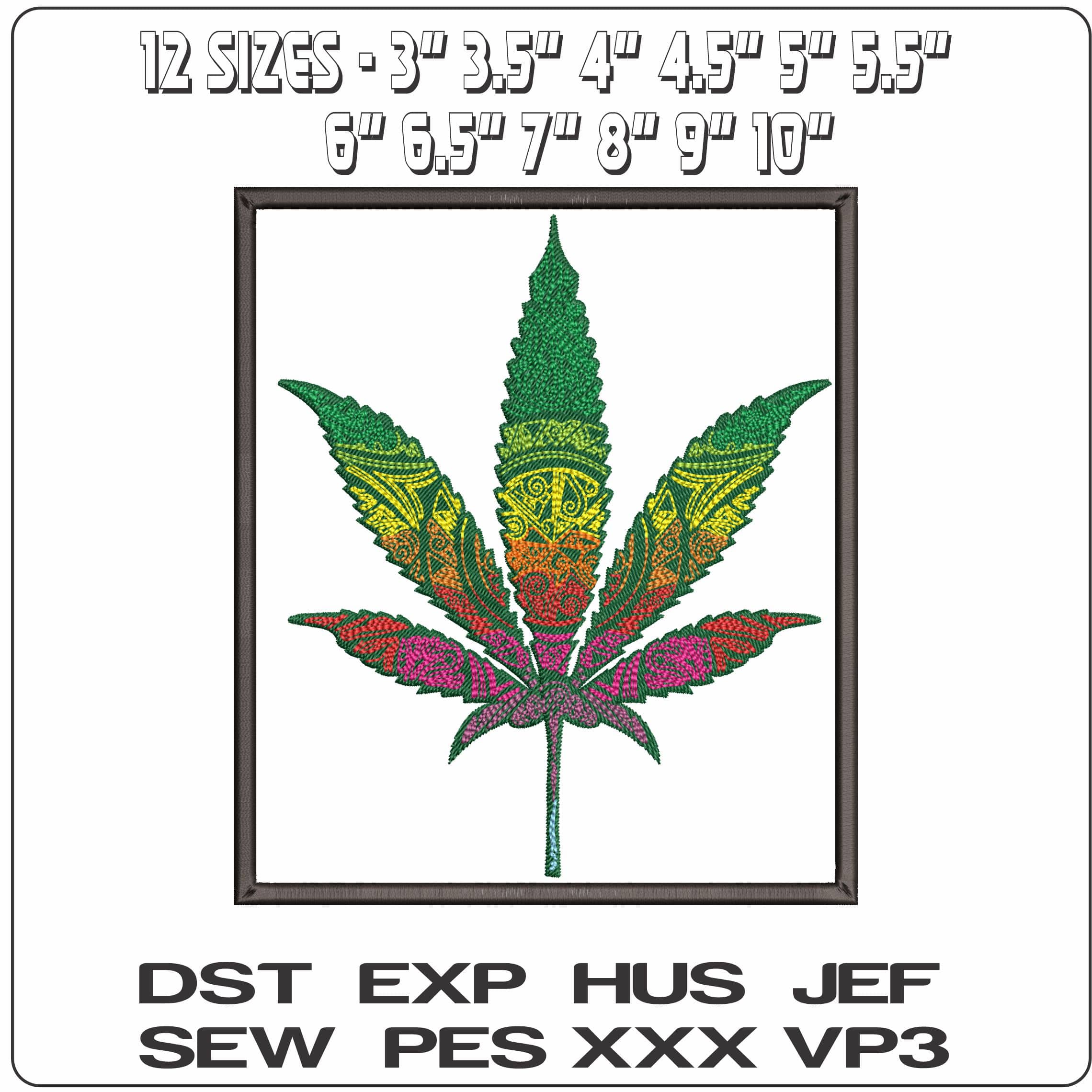 Marijuana Leaf in Frame  - Elegant embroidery design file - instant download — view 2