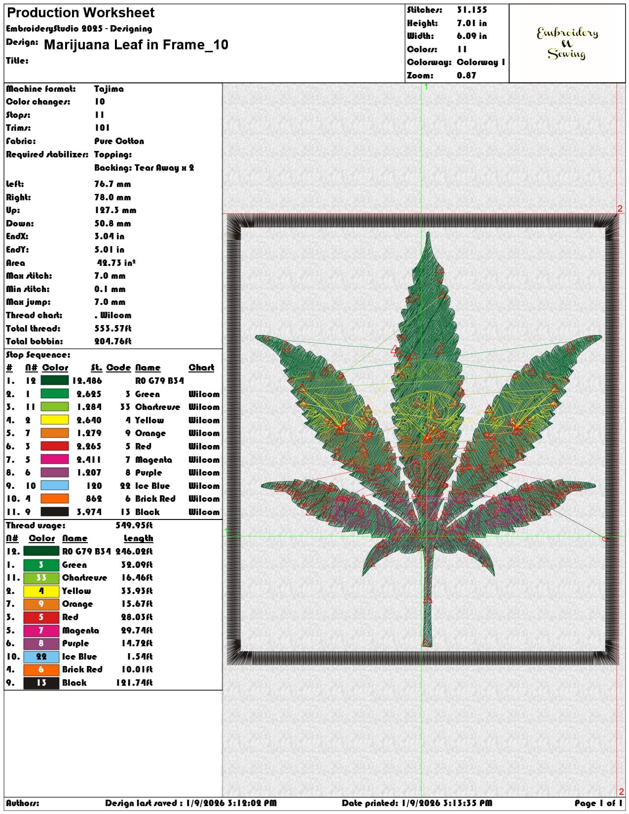 Marijuana Leaf in Frame  - Elegant embroidery design file - instant download — view 3