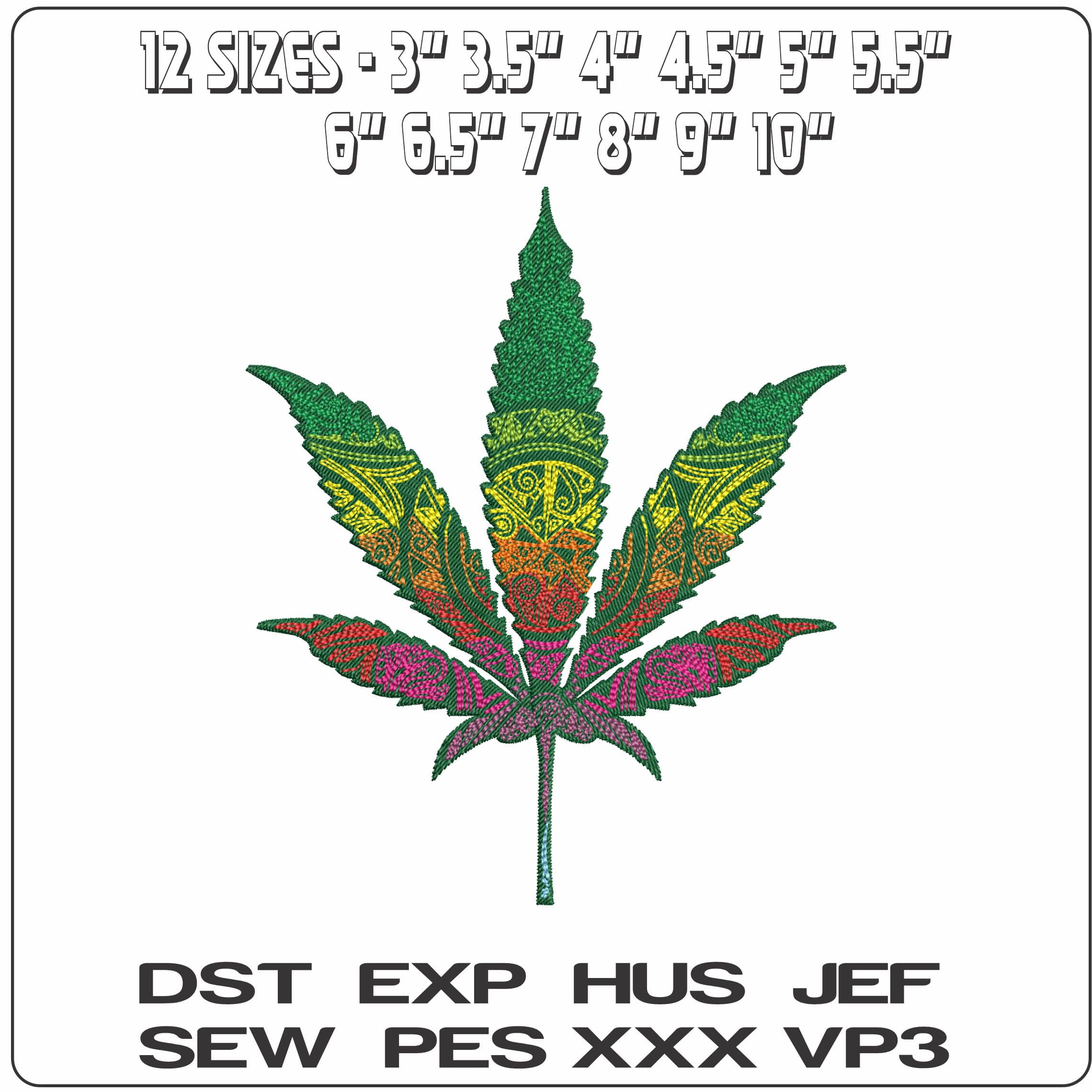 Marijuana Leaf With Hippy colors  - Elegant embroidery design file - instant download — view 2