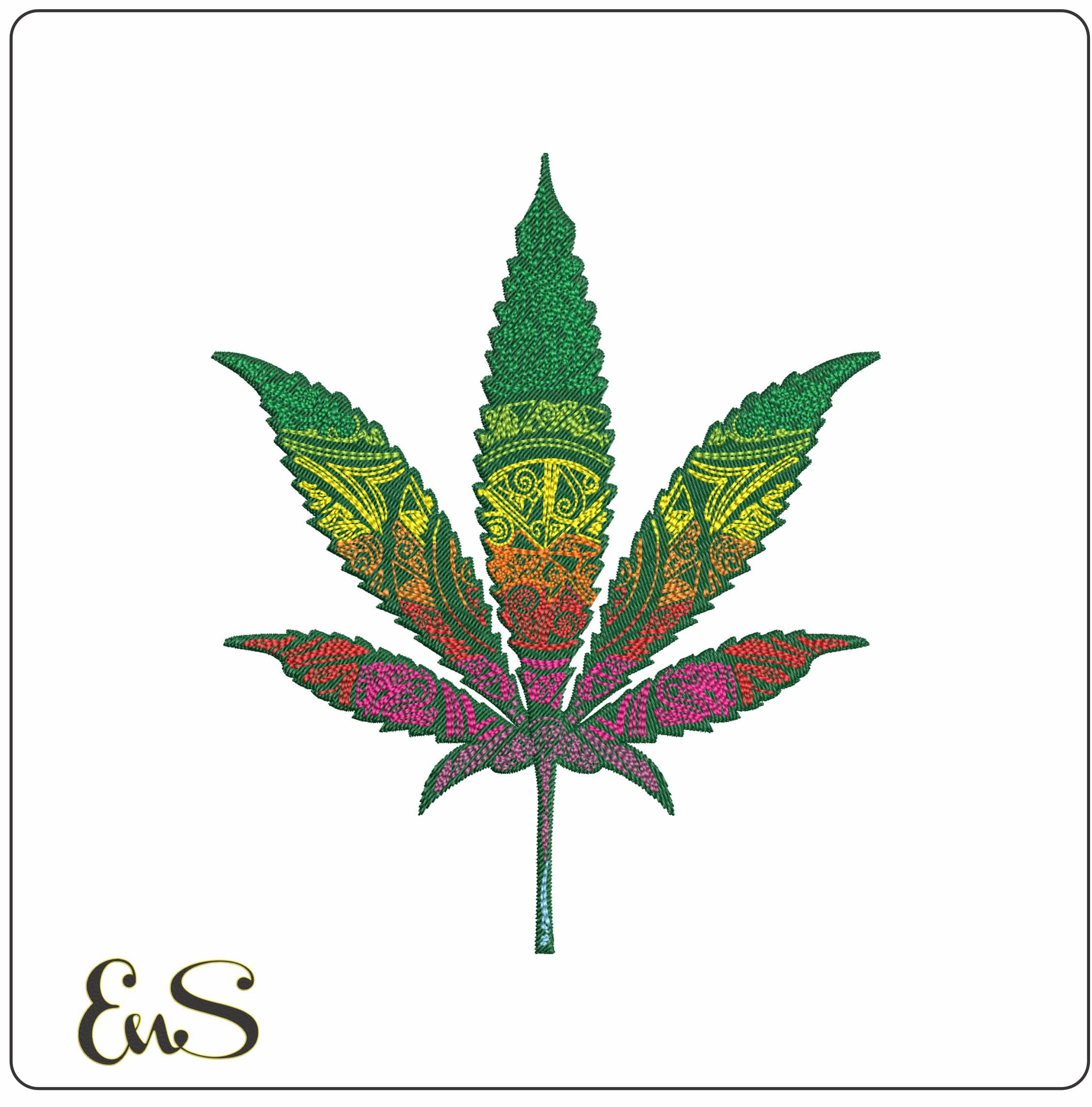 Marijuana Leaf With Hippy colors  - Elegant embroidery design file - instant download