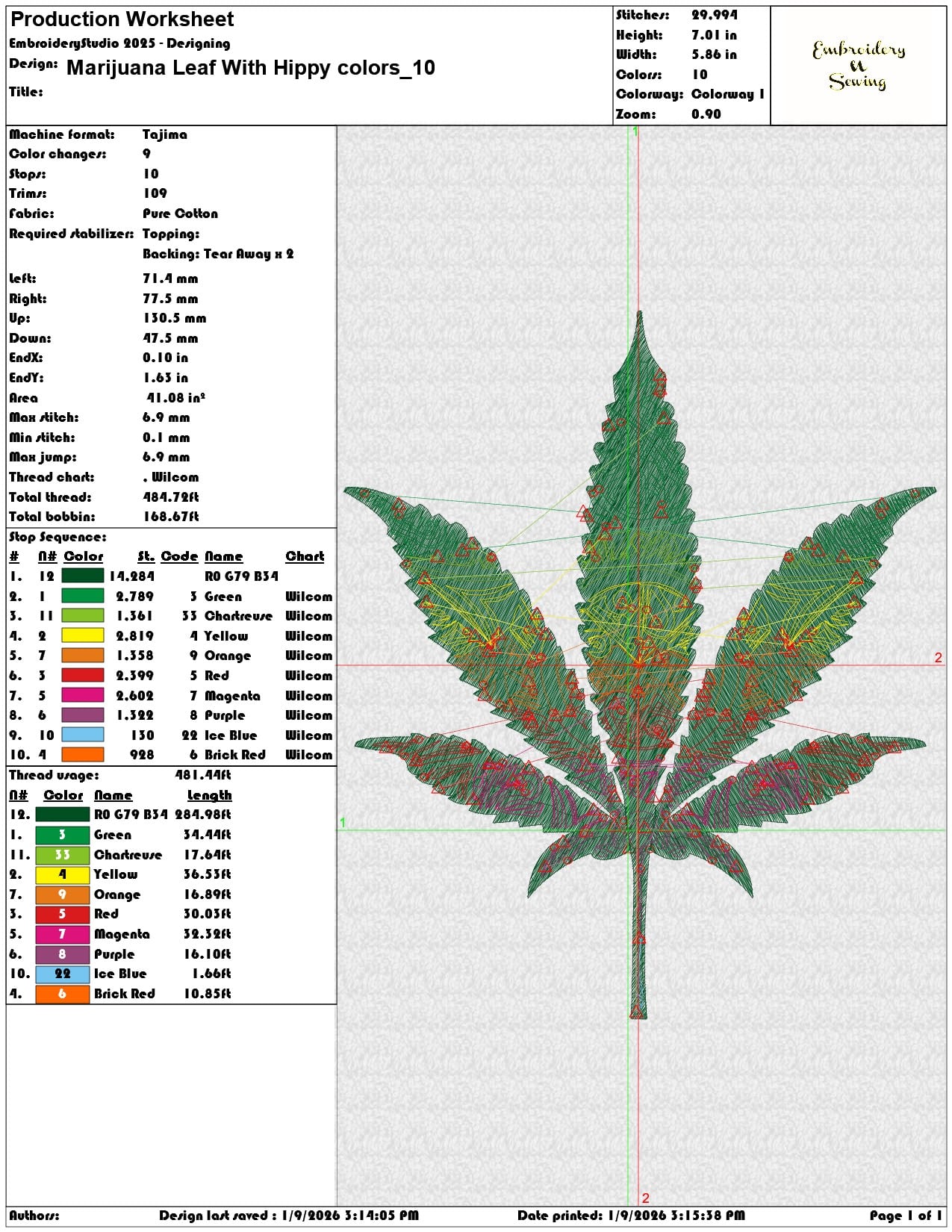 Marijuana Leaf With Hippy colors  - Elegant embroidery design file - instant download — view 3