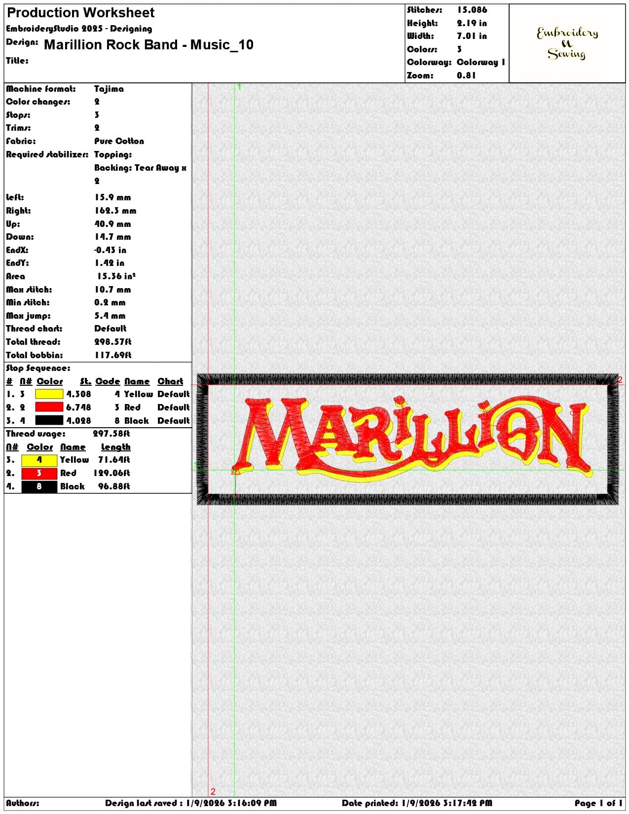 Marillion Rock Band Music  - Elegant embroidery design file - instant download — view 3