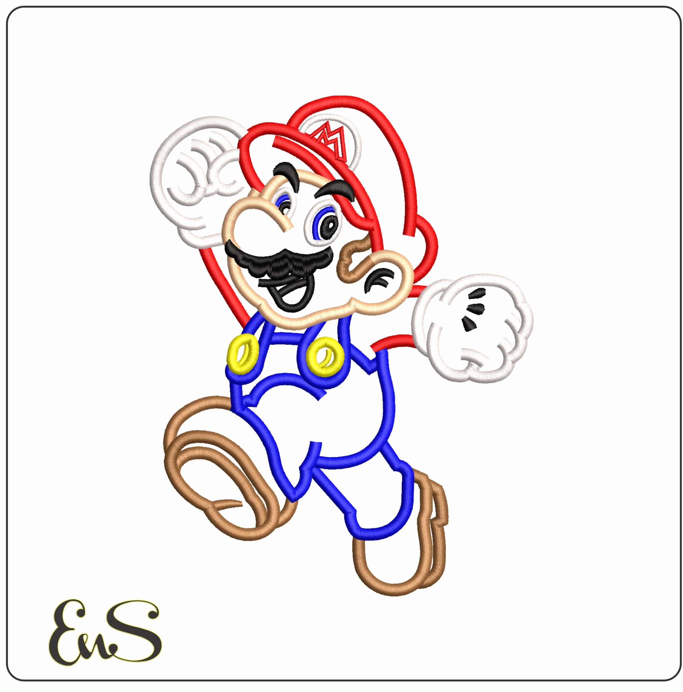 Mario Bros Line art  - Elegant embroidery design file - instant download