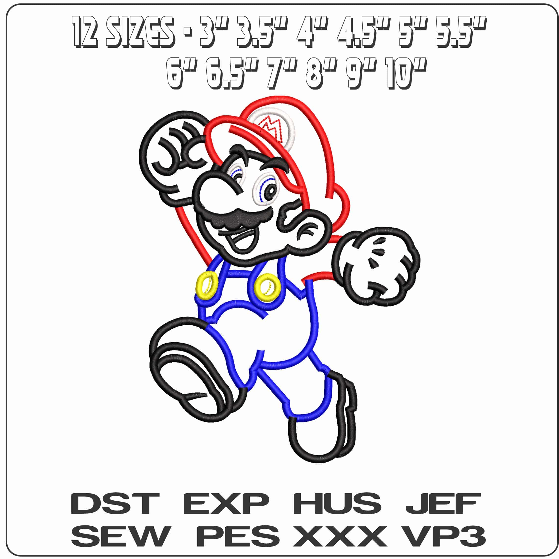 Mario Bros outline  - Elegant embroidery design file - instant download — view 2