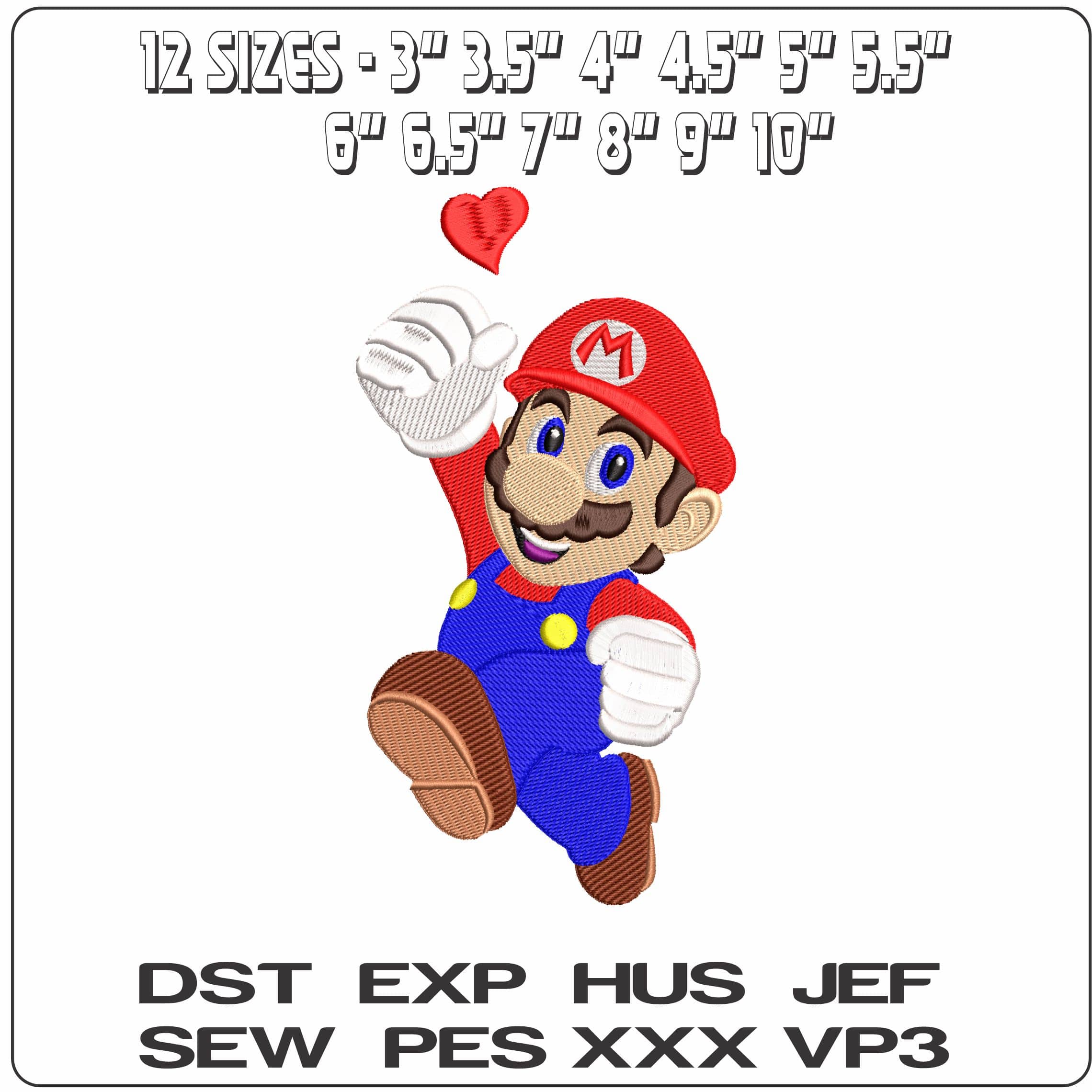 Mario Bros with Heart Super Mario  - Elegant embroidery design file - instant download — view 2