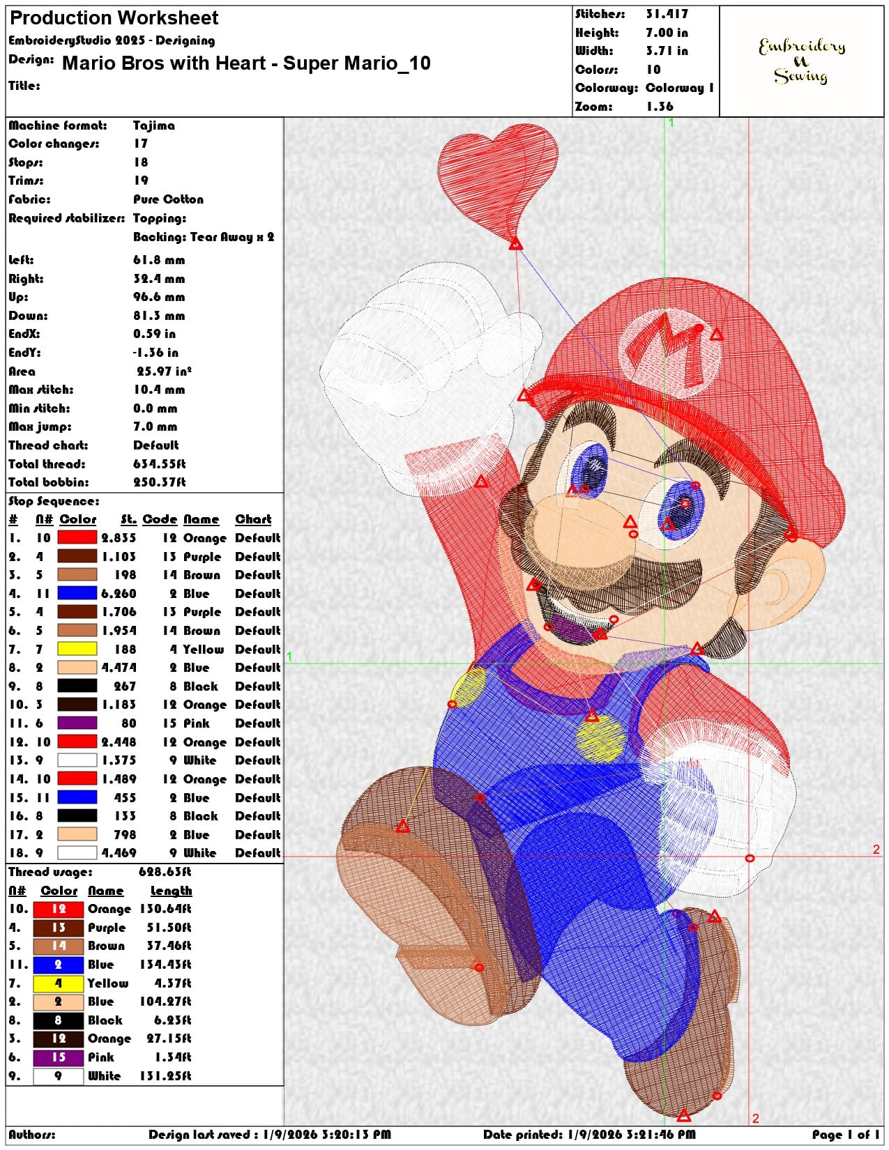 Mario Bros with Heart Super Mario  - Elegant embroidery design file - instant download — view 3