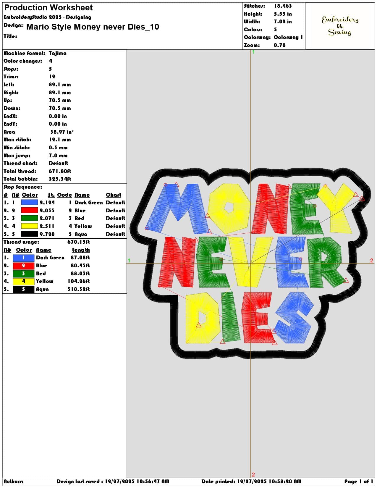 Mario Style Money never Dies  - Elegant embroidery design file - instant download — view 3