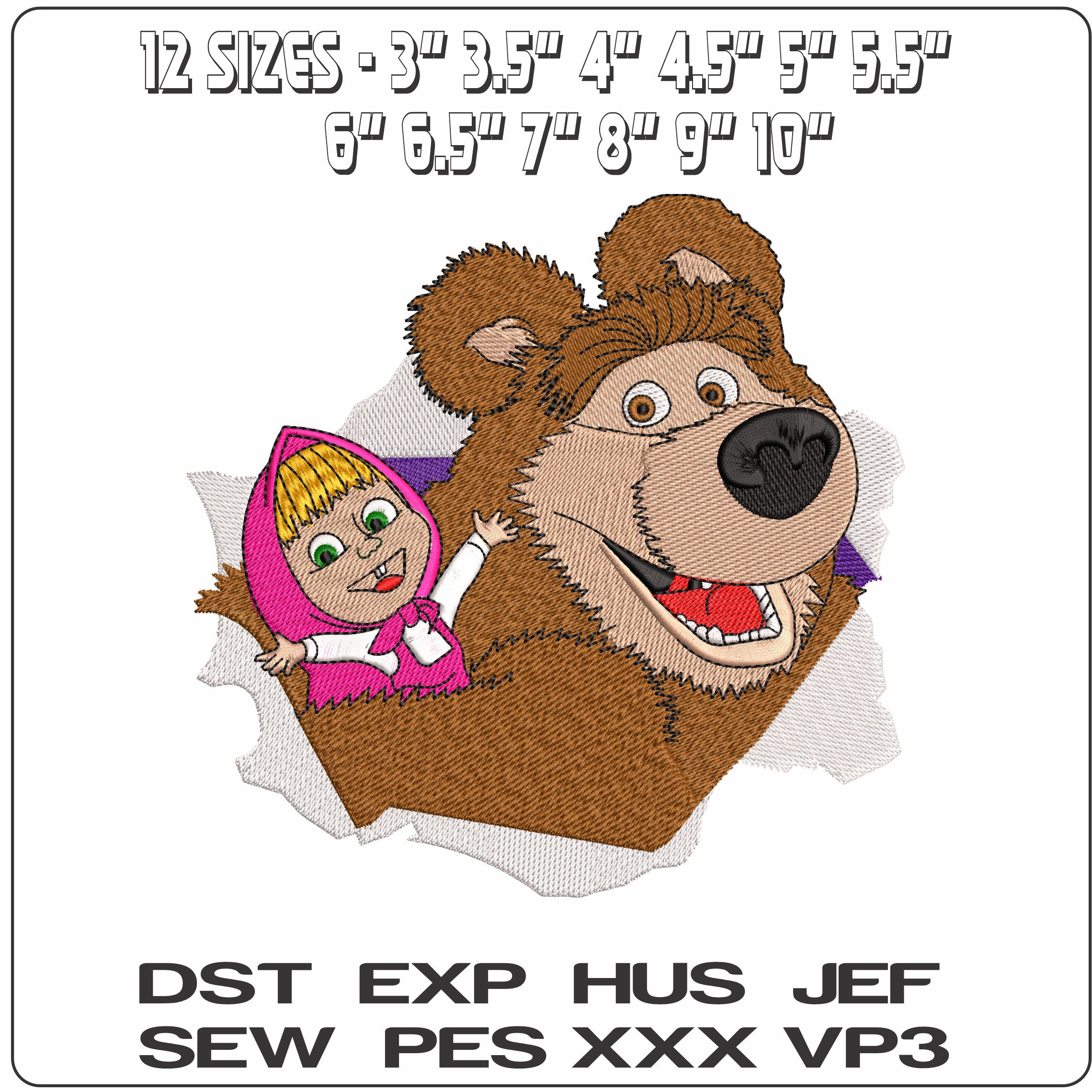 Masha and the Bear Cartoon  - Elegant embroidery design file - instant download — view 2