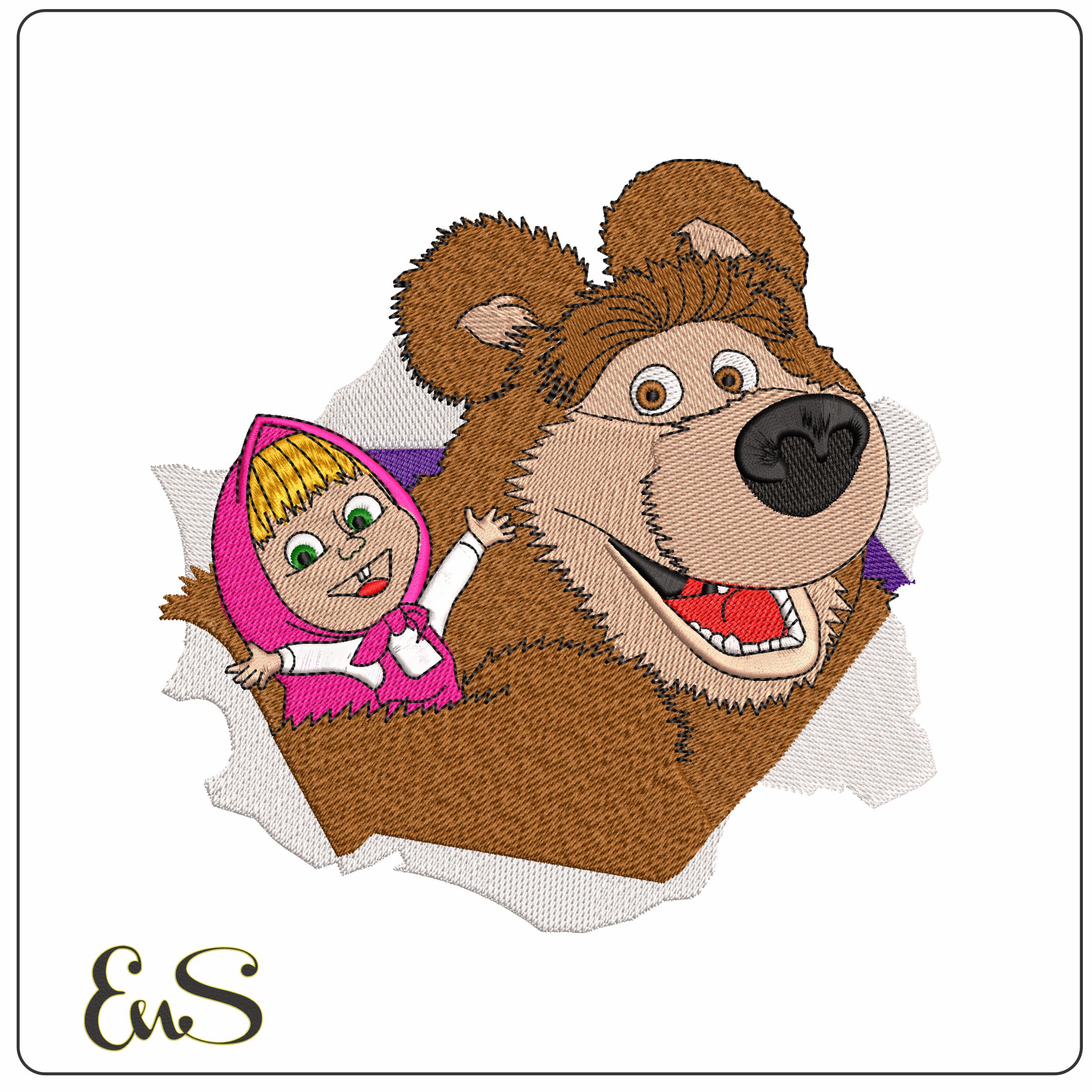 Masha and the Bear Cartoon  - Elegant embroidery design file - instant download
