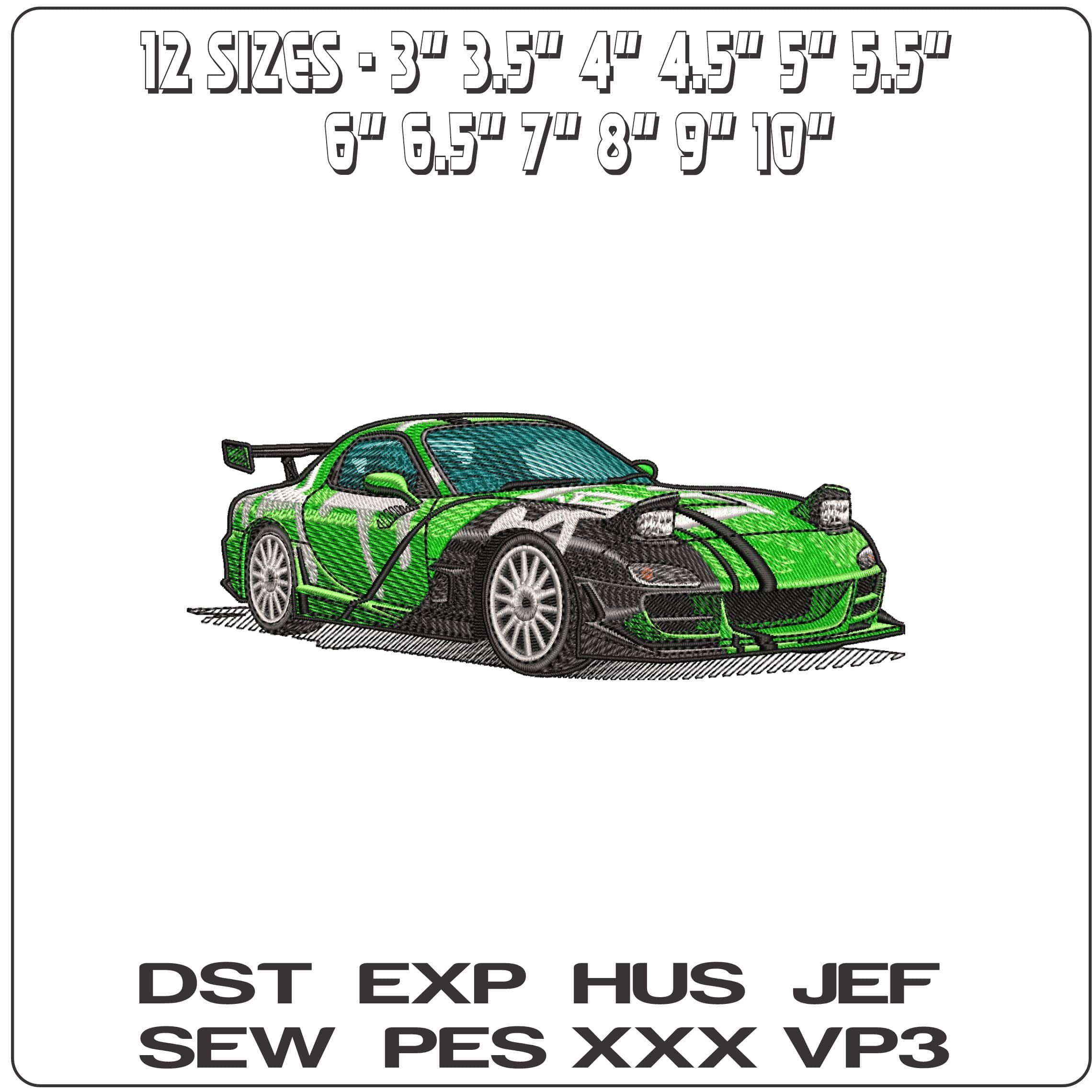 Mazda RX7 Drift Car  - Elegant embroidery design file - instant download — view 2