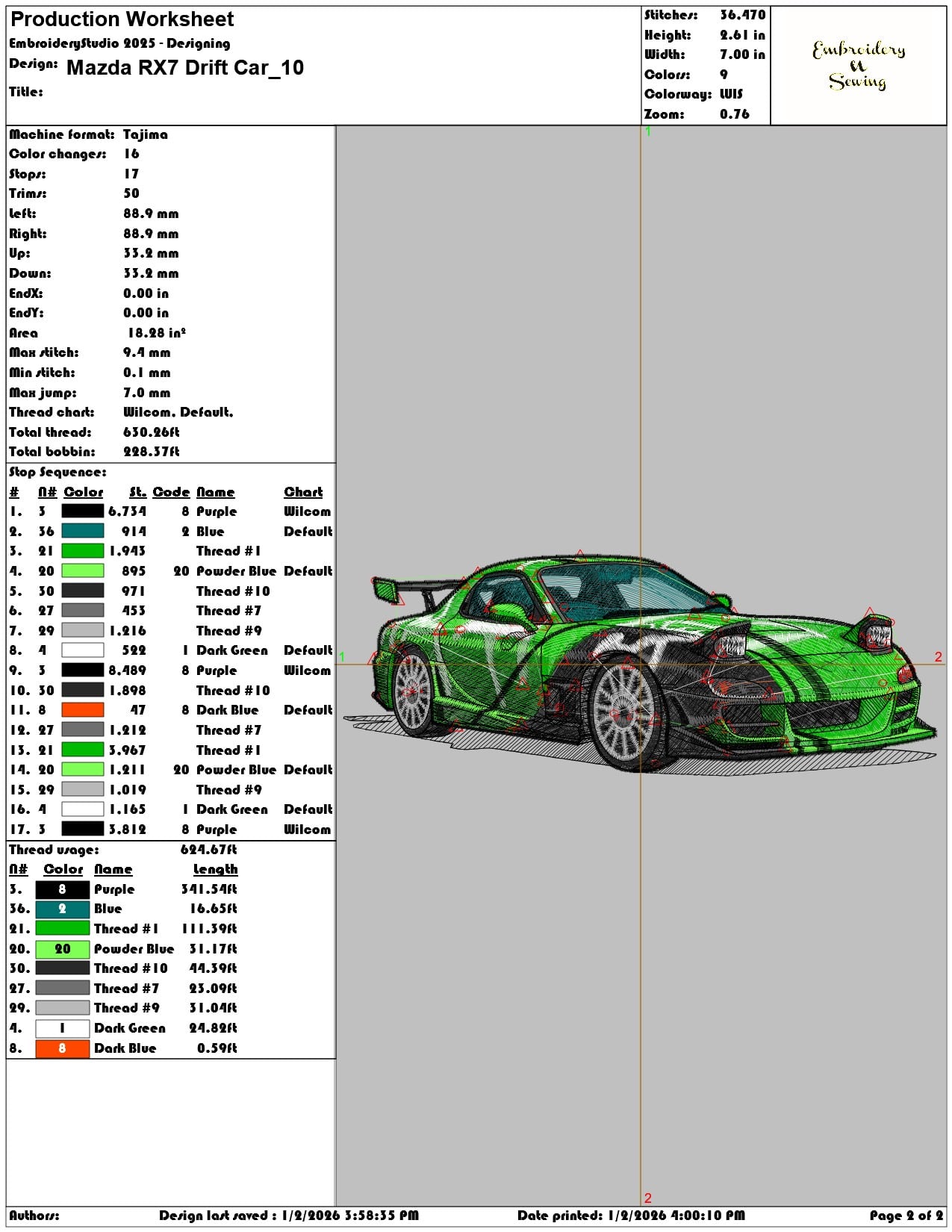 Mazda RX7 Drift Car  - Elegant embroidery design file - instant download — view 4