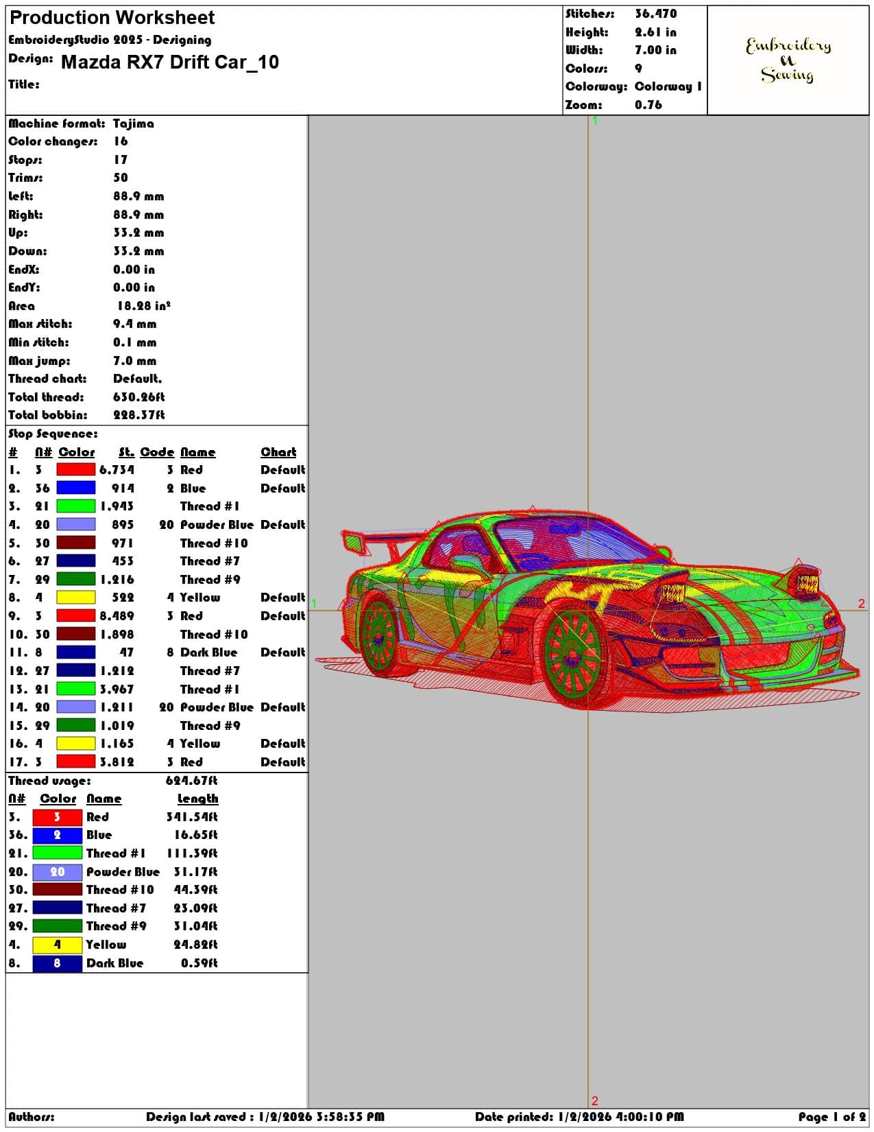 Mazda RX7 Drift Car  - Elegant embroidery design file - instant download — view 3