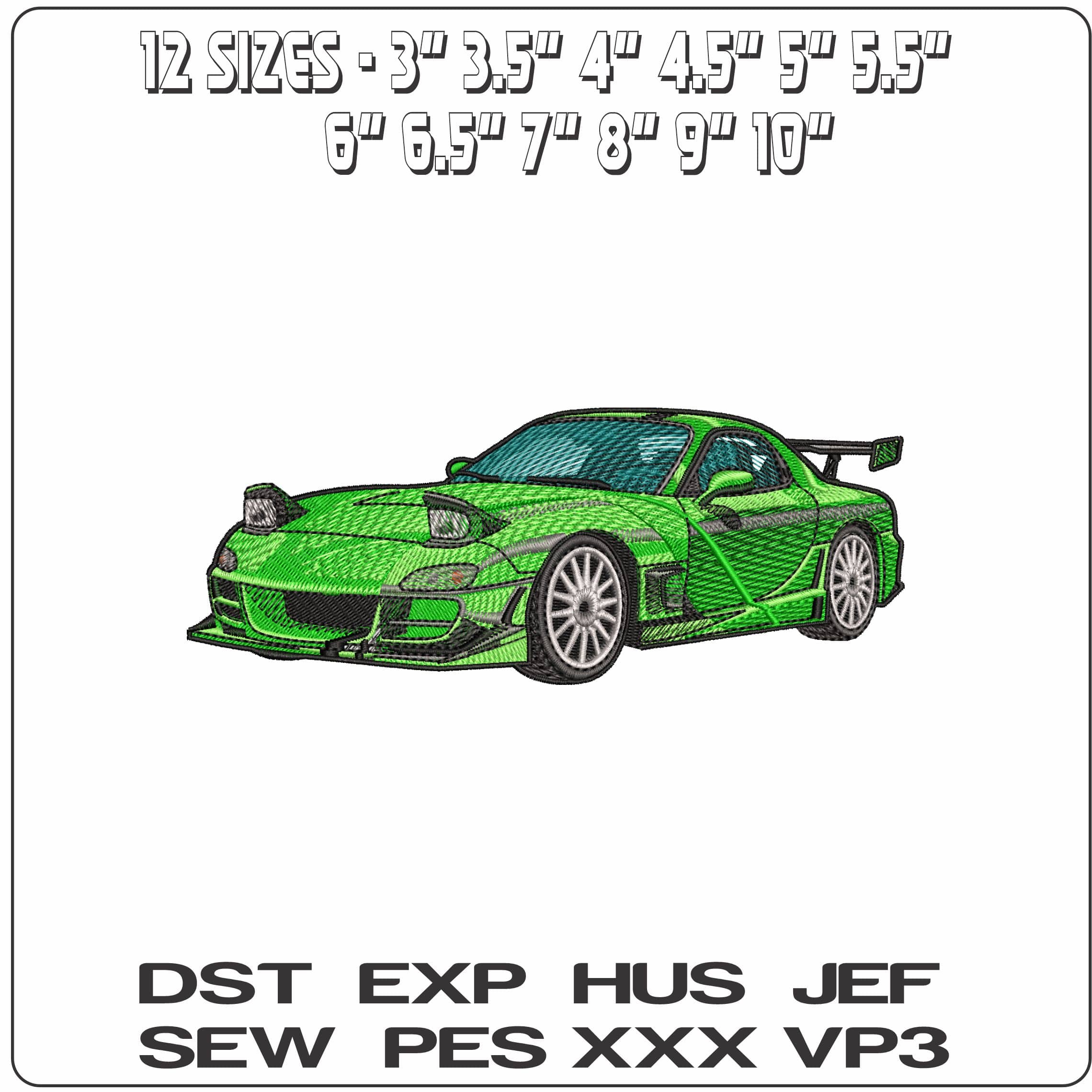 Mazda RX7 Green Drift Car  - Elegant embroidery design file - instant download — view 2