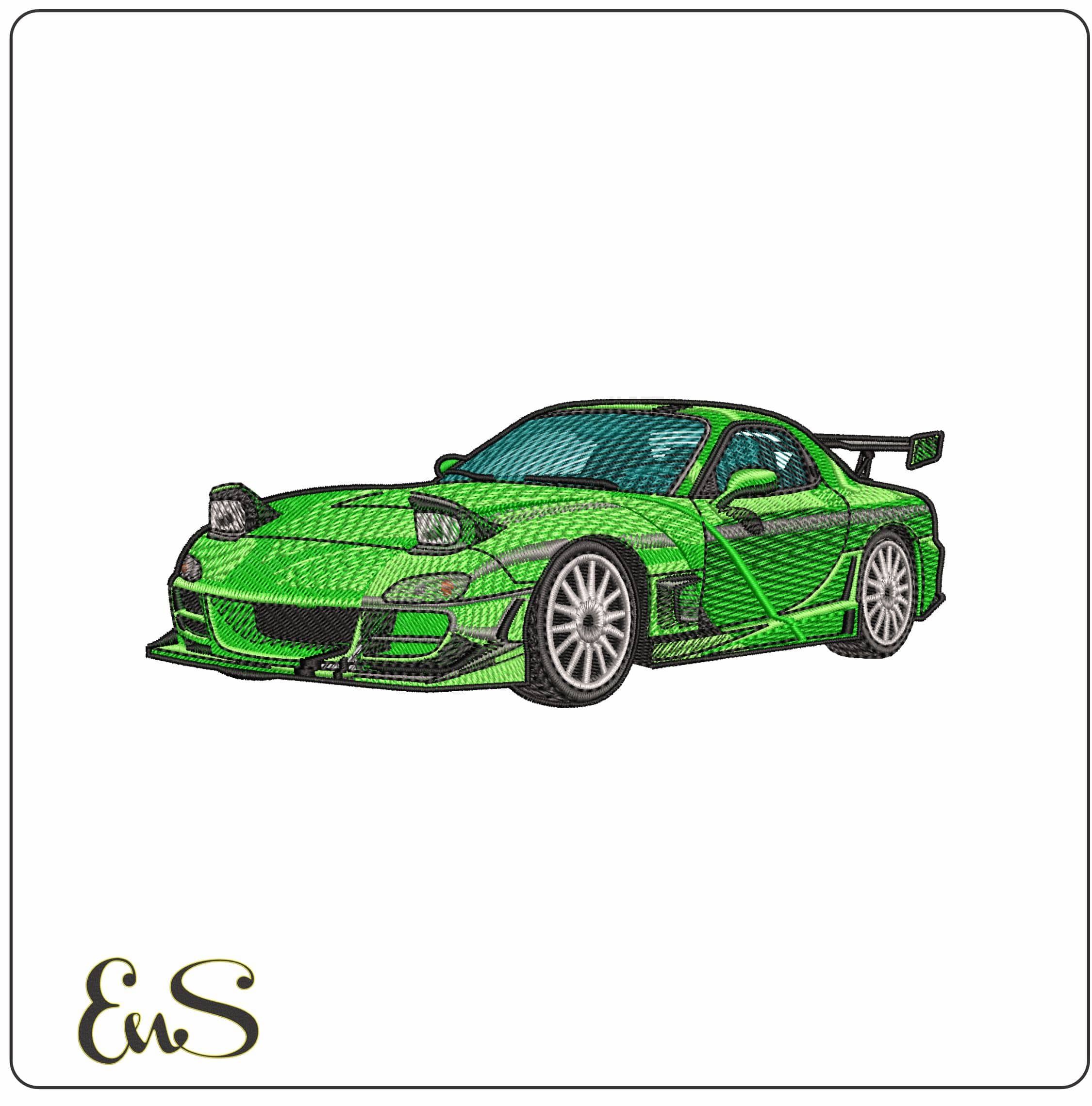 Mazda RX7 Green Drift Car  - Elegant embroidery design file - instant download