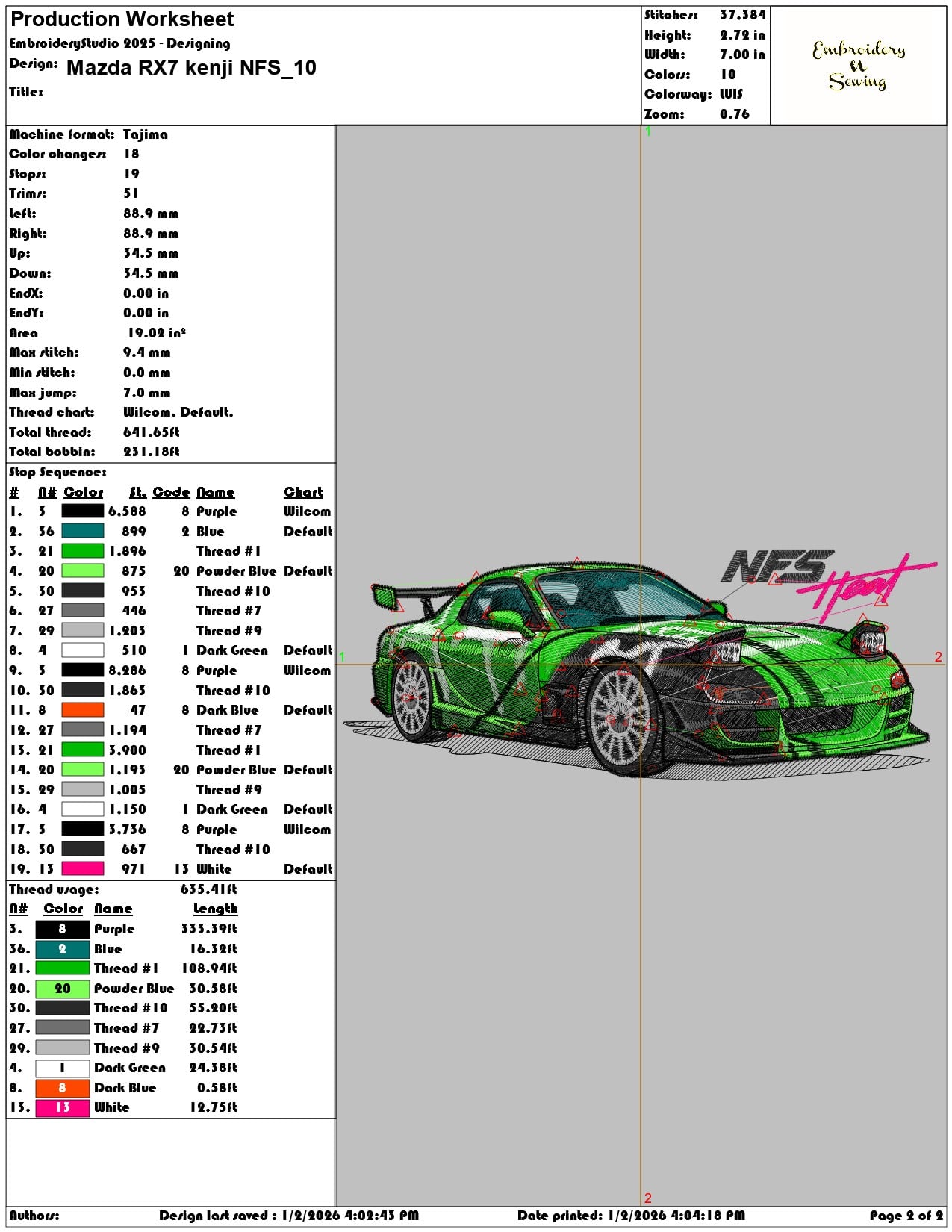 Mazda RX7 kenji NFS  - Elegant embroidery design file - instant download — view 4