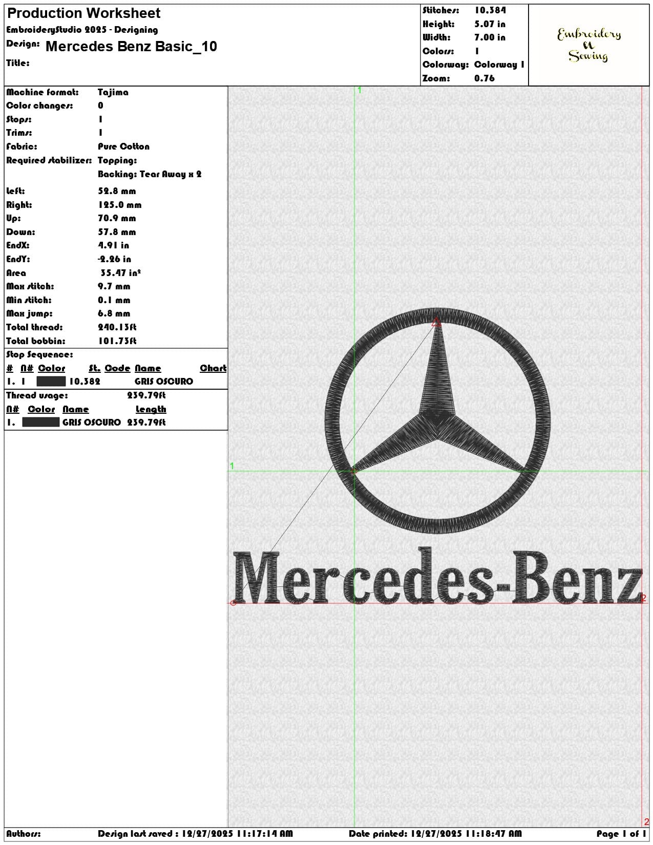 Mercedes Benz Basic  - Elegant embroidery design file - instant download — view 3