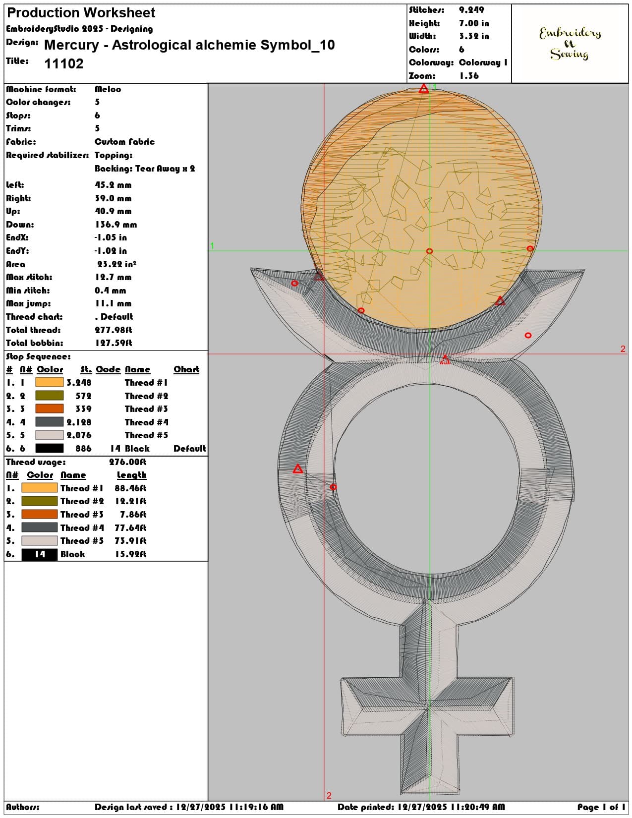 Mercury Astrological alchemie Symbo  - Elegant embroidery design file - instant download — view 3