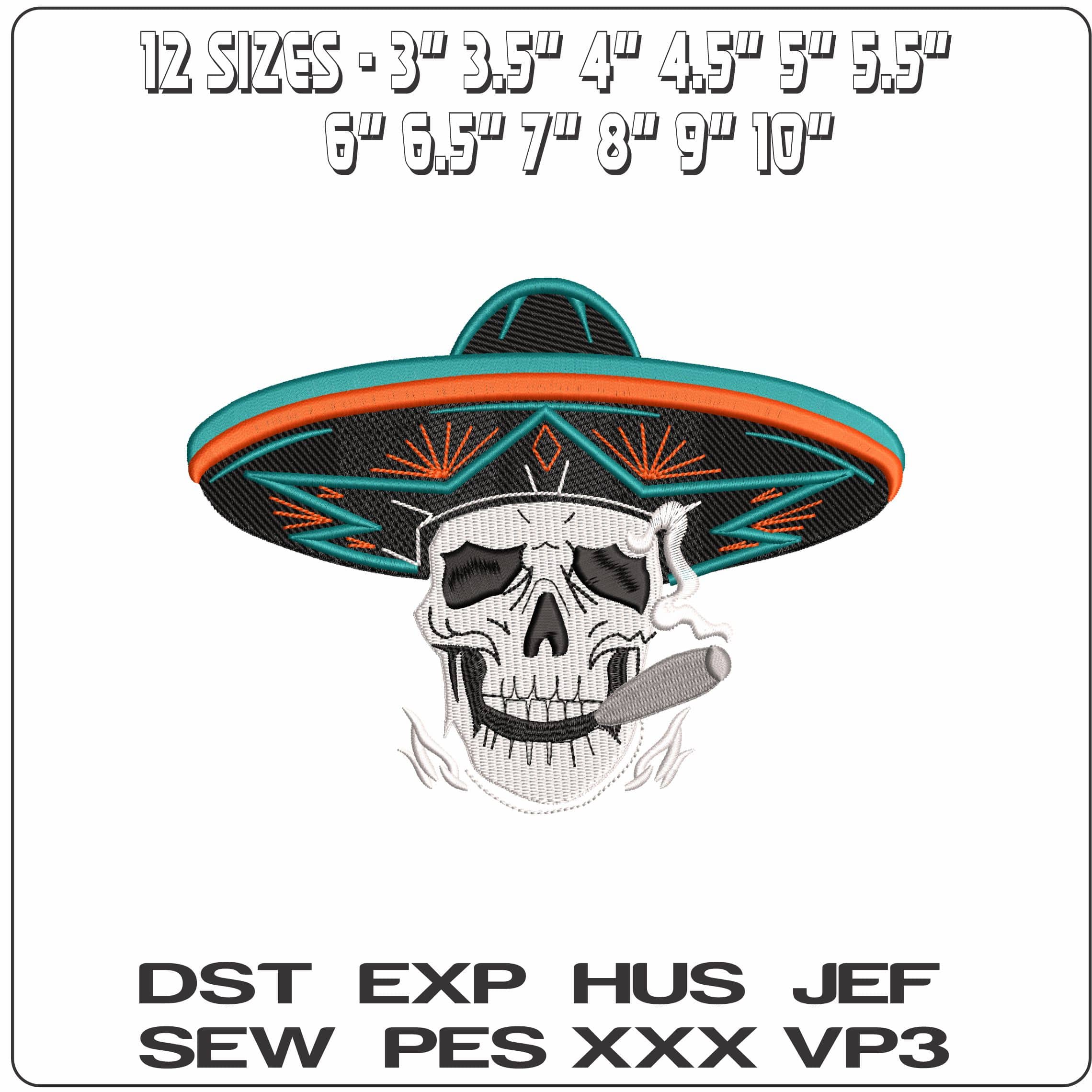 Mexican Skull with Cigar  - Elegant embroidery design file - instant download — view 2