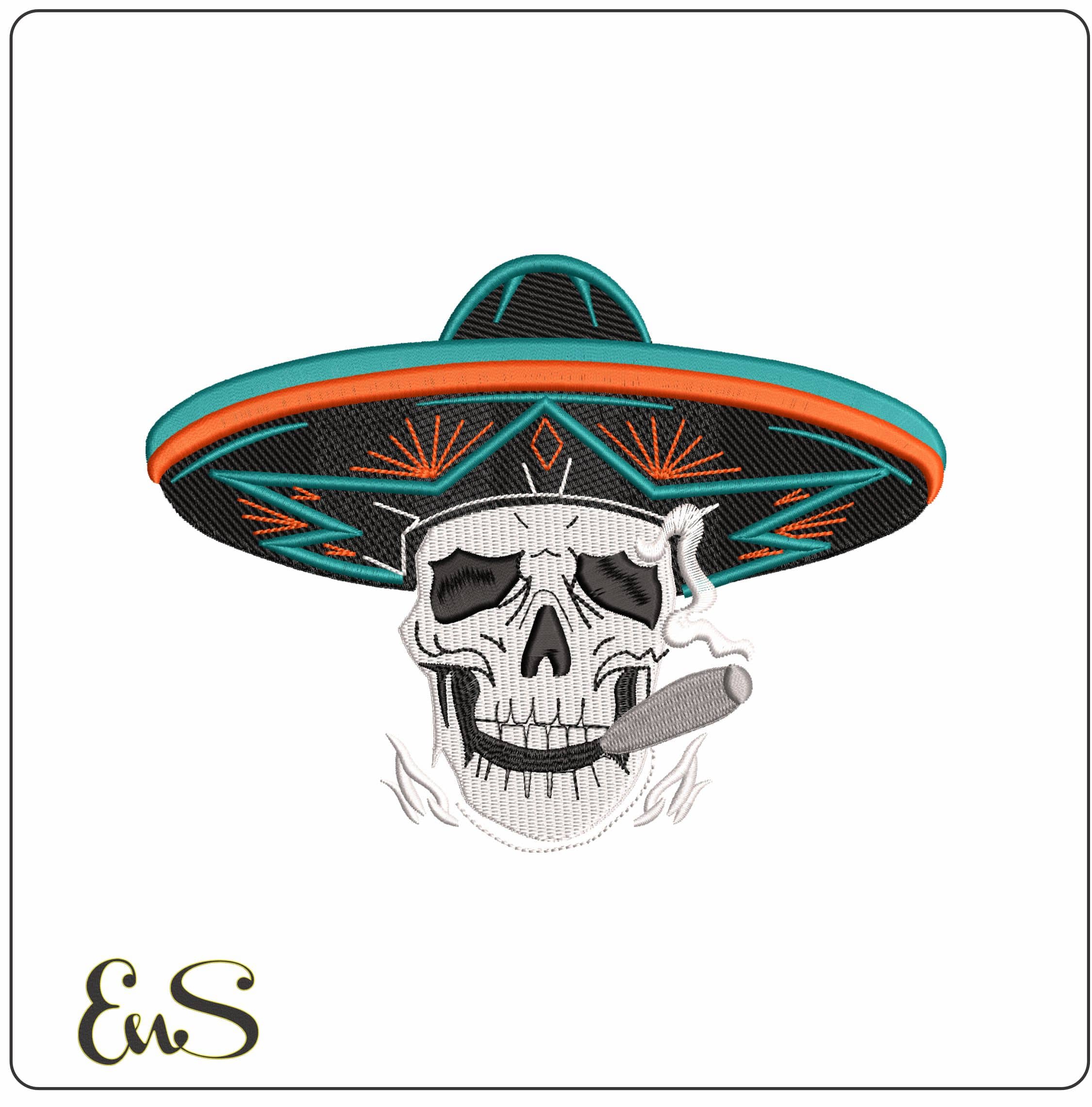 Mexican Skull with Cigar  - Elegant embroidery design file - instant download